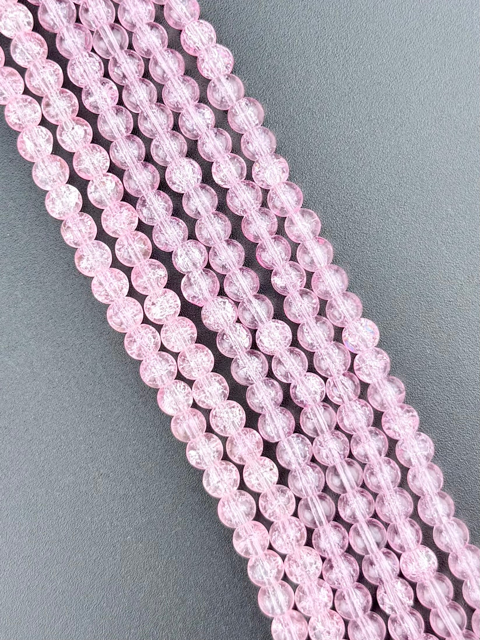 6mm Faceted Glass Crackle Beads Strand Pink