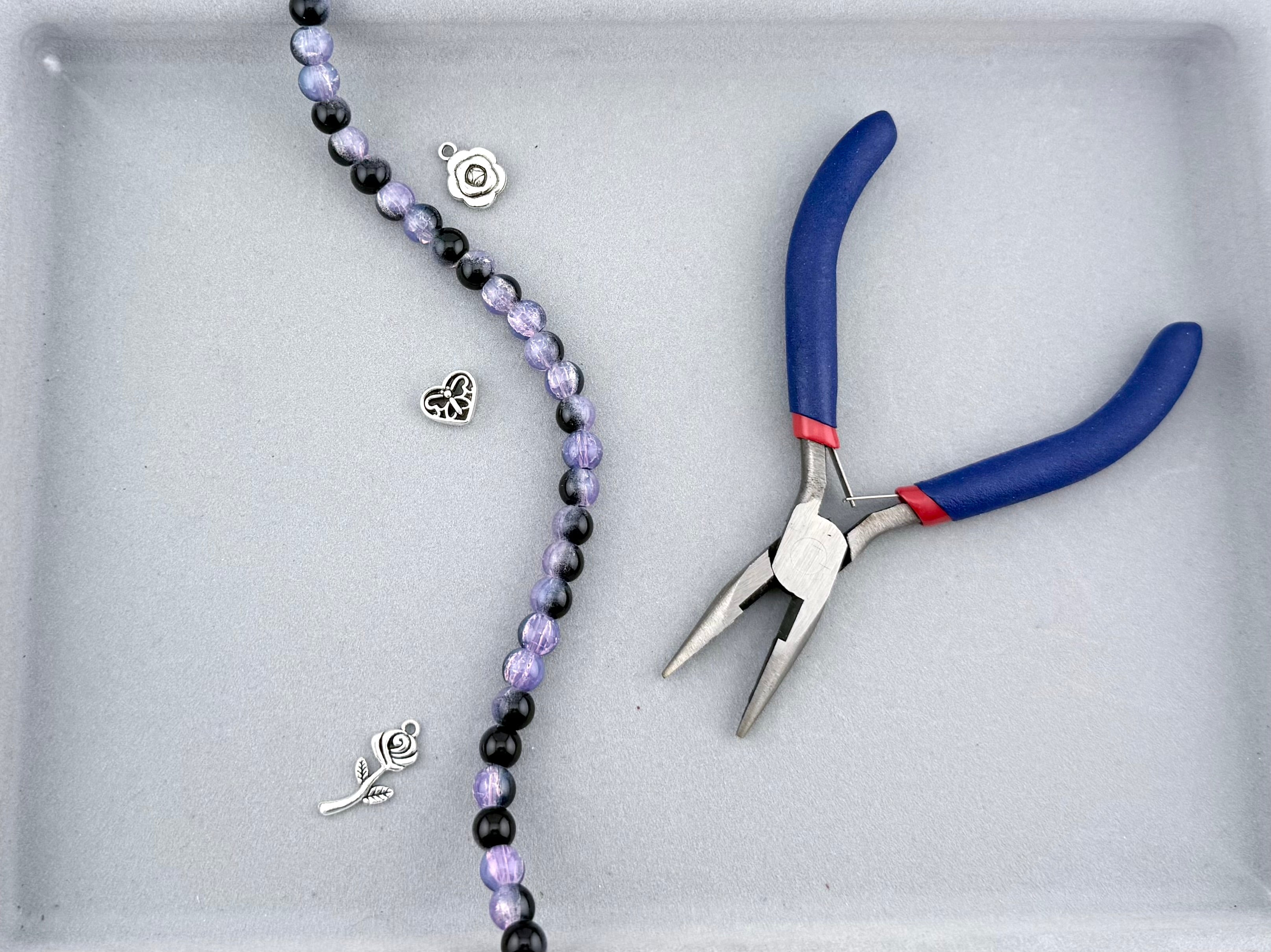 8mm Glass Crackle Beads Strand Purple-Black