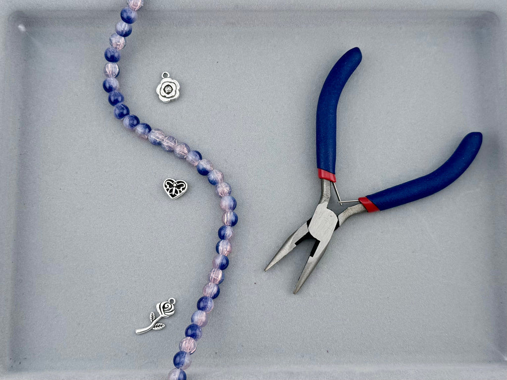 8mm Glass Crackle Beads Strand Blue-Pink