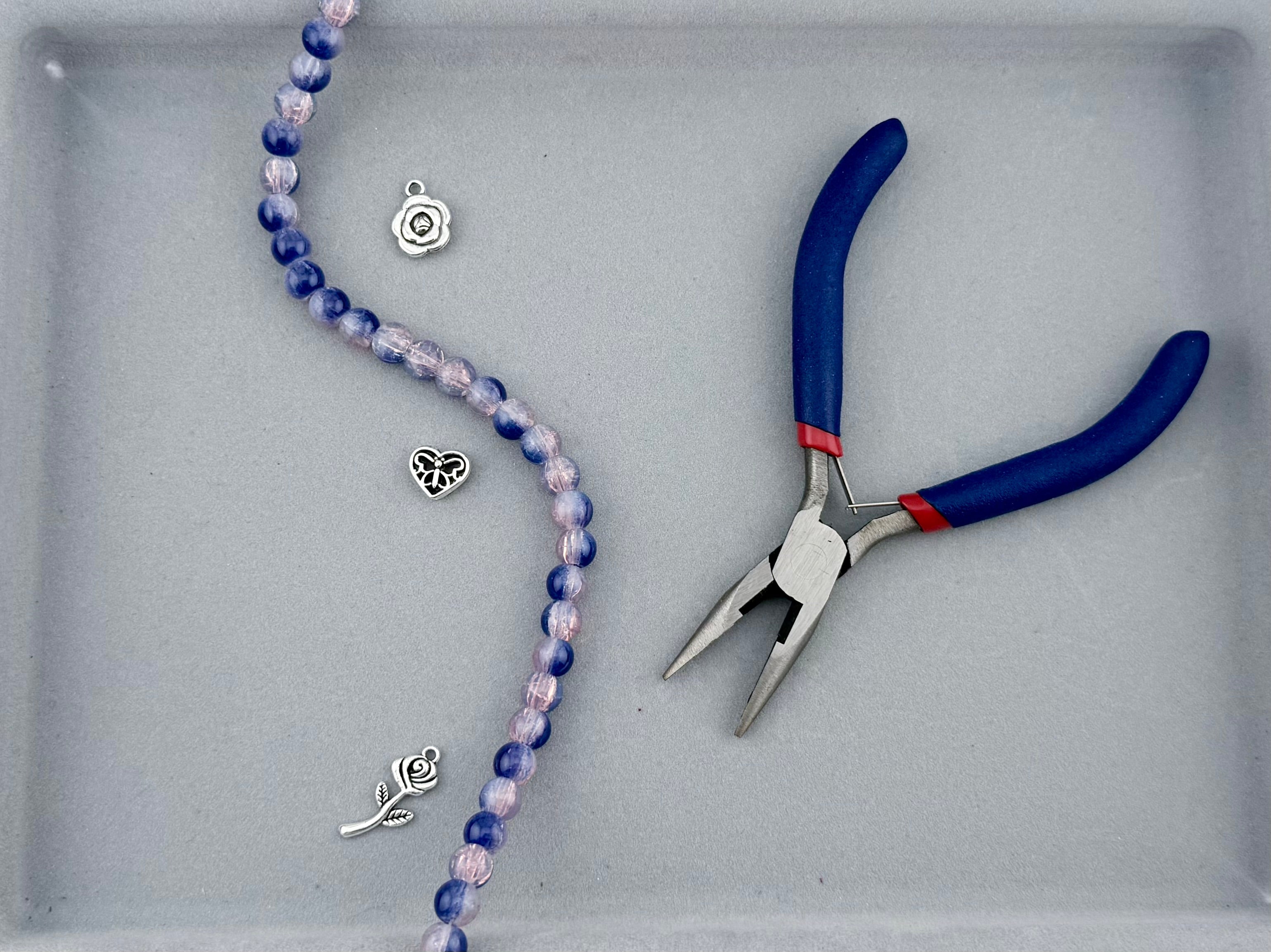 8mm Glass Crackle Beads Strand Blue-Pink
