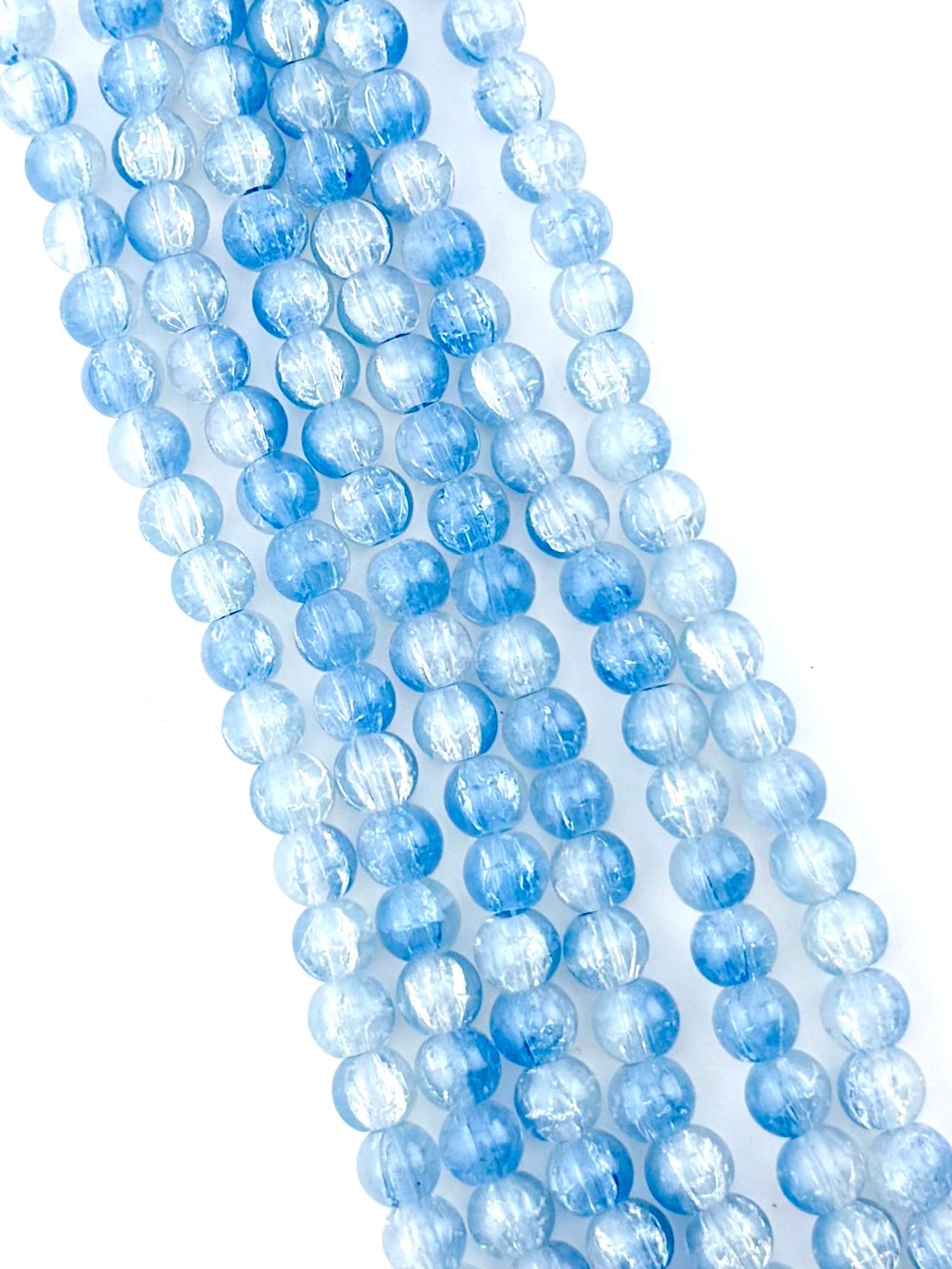 8mm Glass Crackle Beads Strand Sky Blue