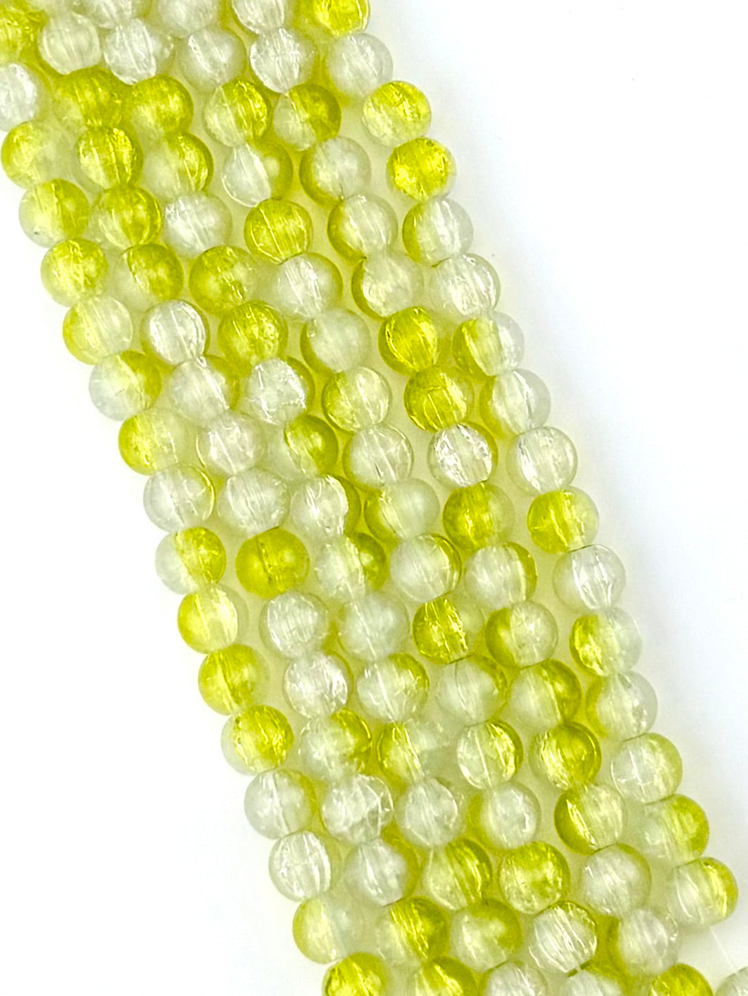 8mm Glass Crackle Beads Strand Yellow-White