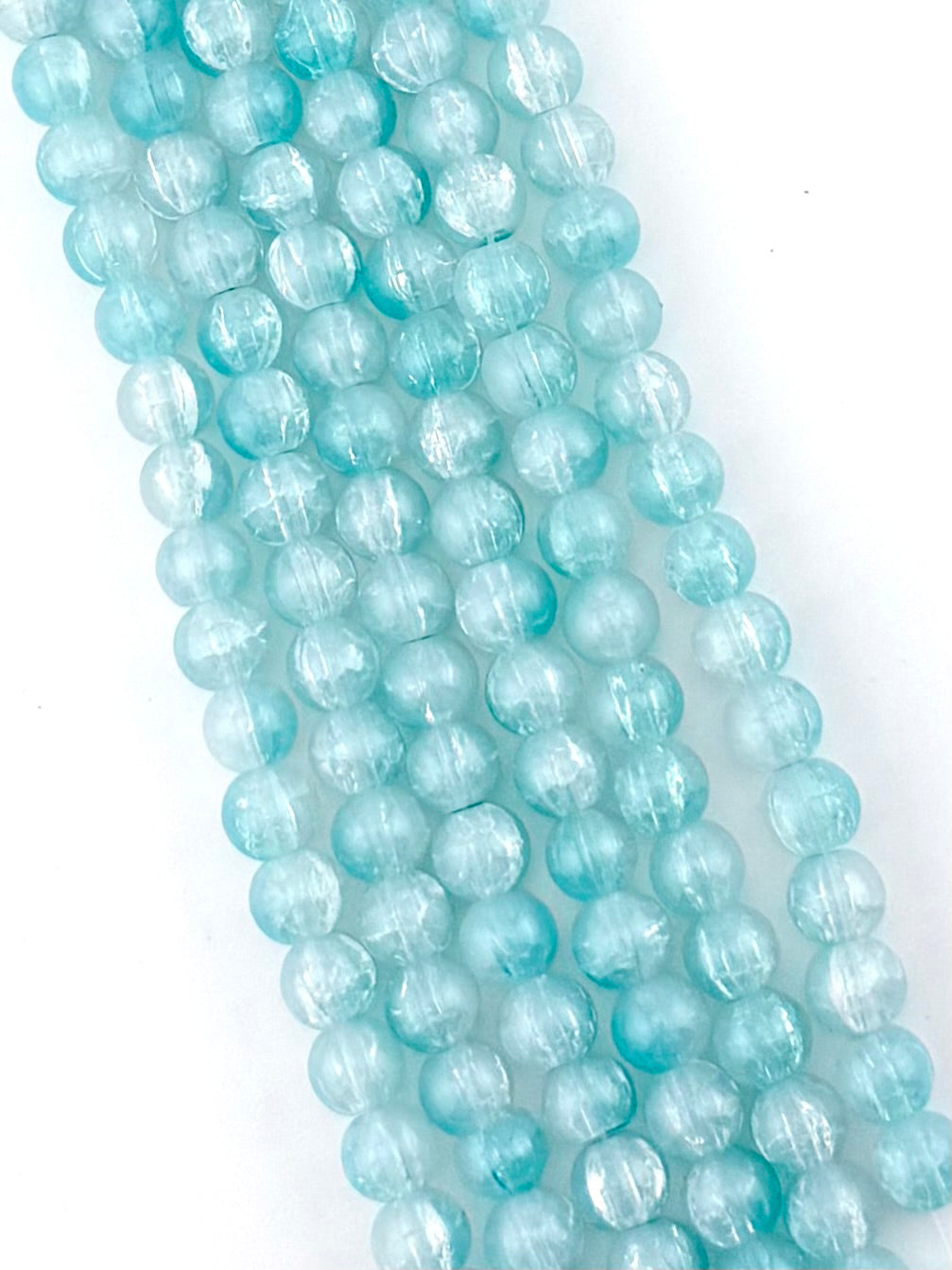 8mm Glass Crackle Beads Strand Light Blue