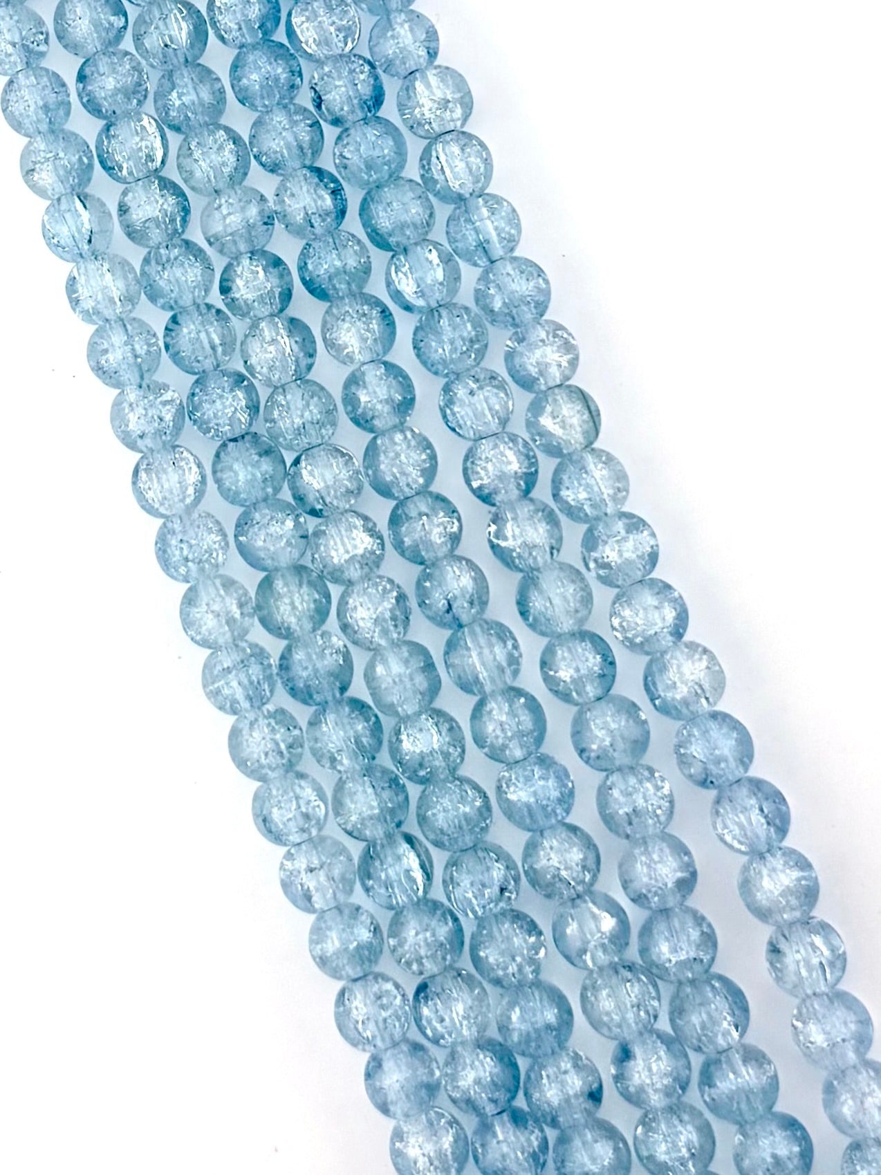 8mm Glass Crackle Beads Strand Light Blue