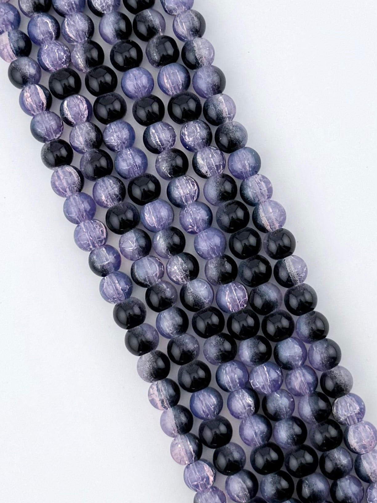 8mm Glass Crackle Beads Strand Purple-Black