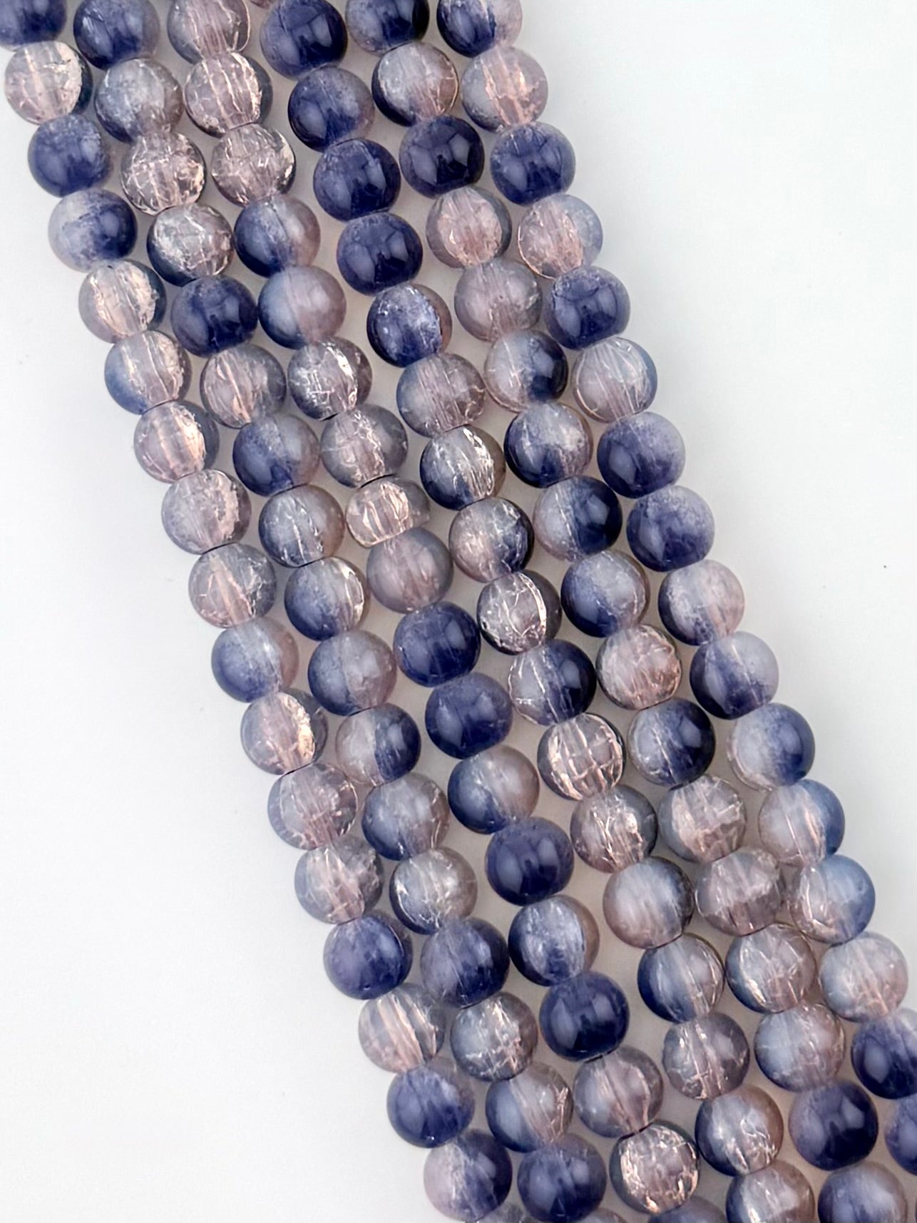 8mm Glass Crackle Beads Strand Blue-Pink