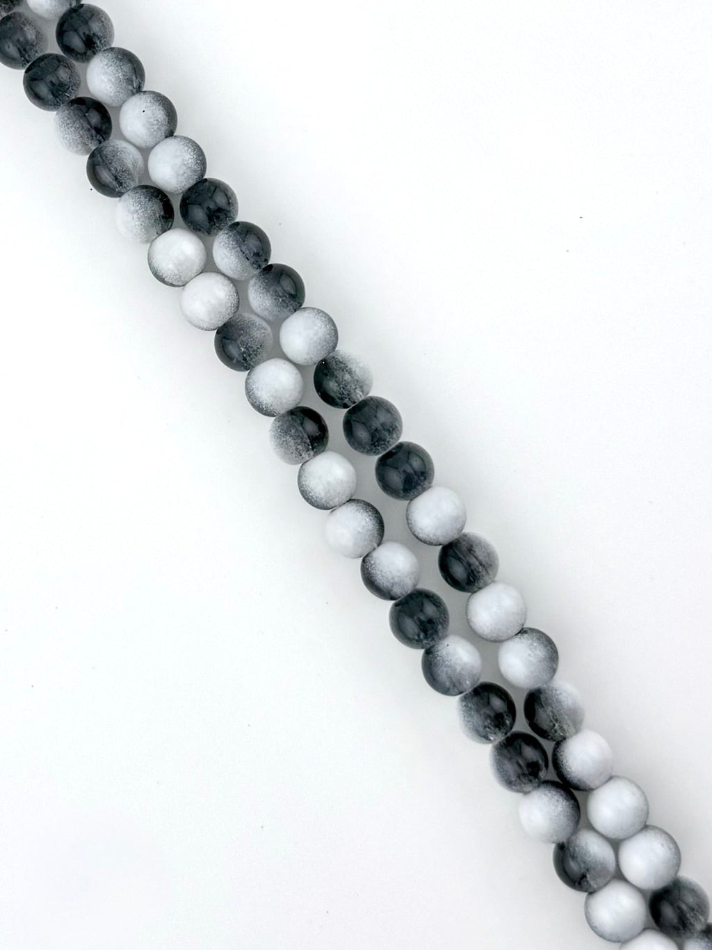 8mm Glass Crackle Beads Strand White-Black
