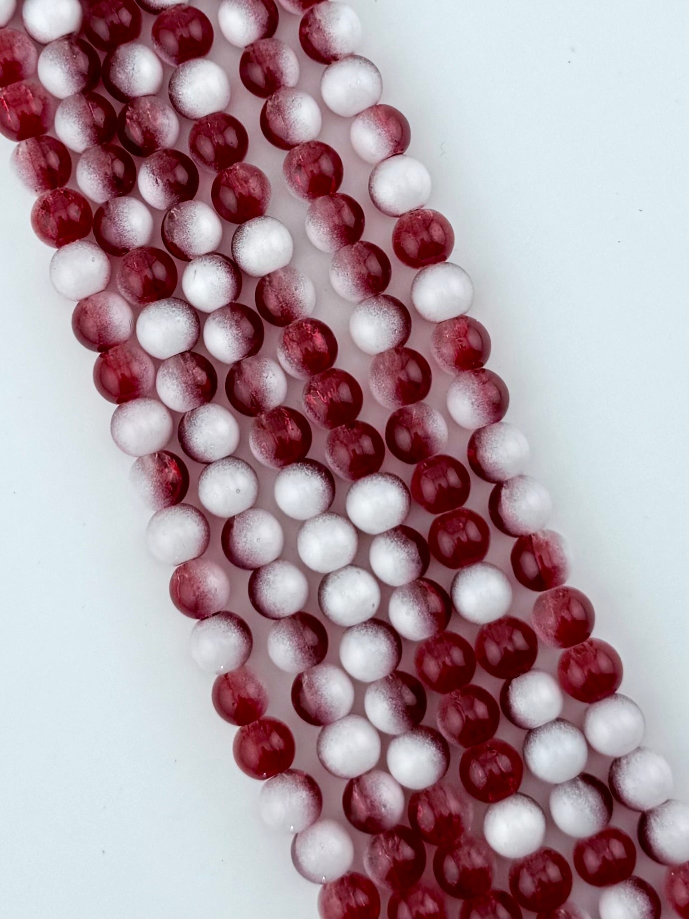 8mm Glass Crackle Beads Strand White-Red