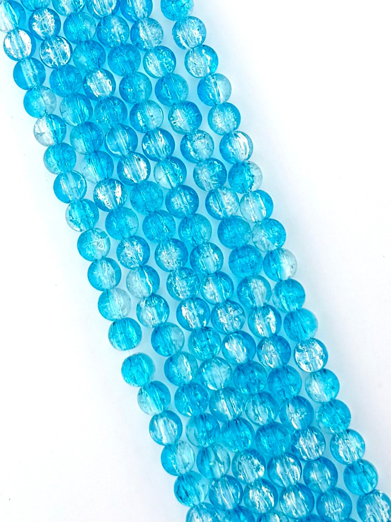 8mm Glass Crackle Beads Strand Blue-White