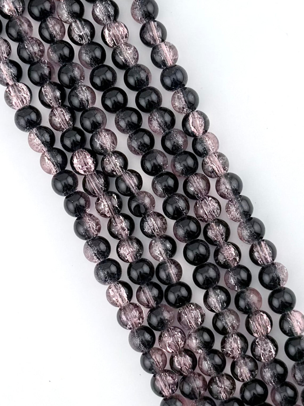 8mm Glass Crackle Beads Strand Black-Pink