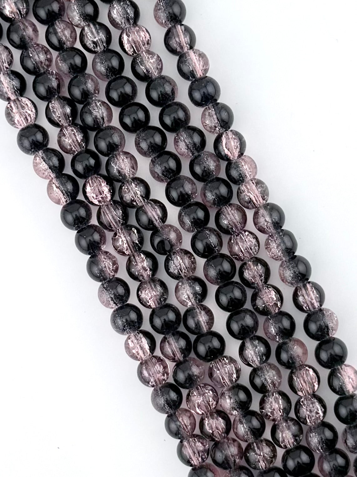 8mm Glass Crackle Beads Strand Black-Pink