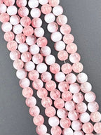 8mm Glass Crackle Beads Strand Pink-White