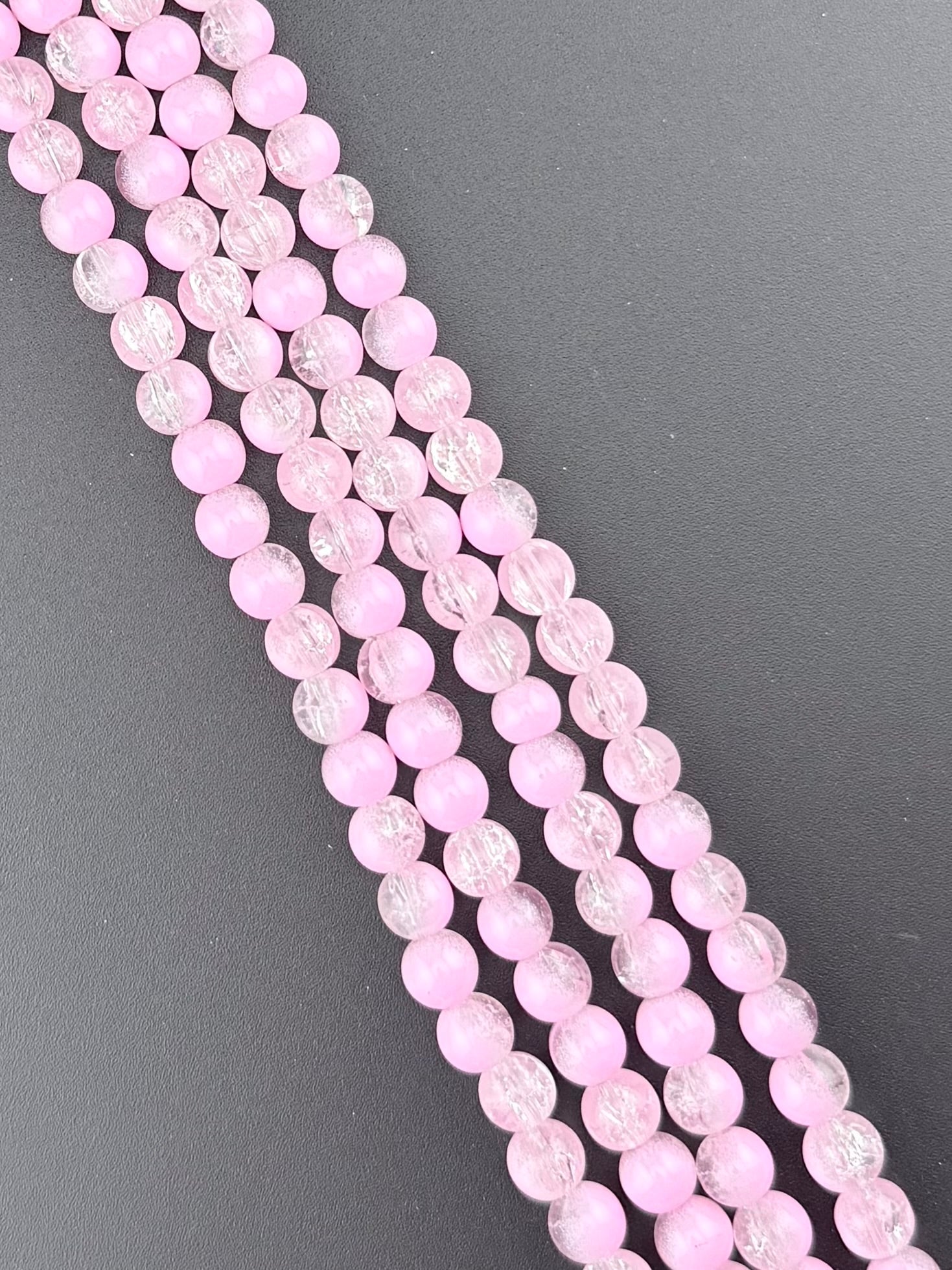 8mm Glass Crackle Beads Strand Light Pink