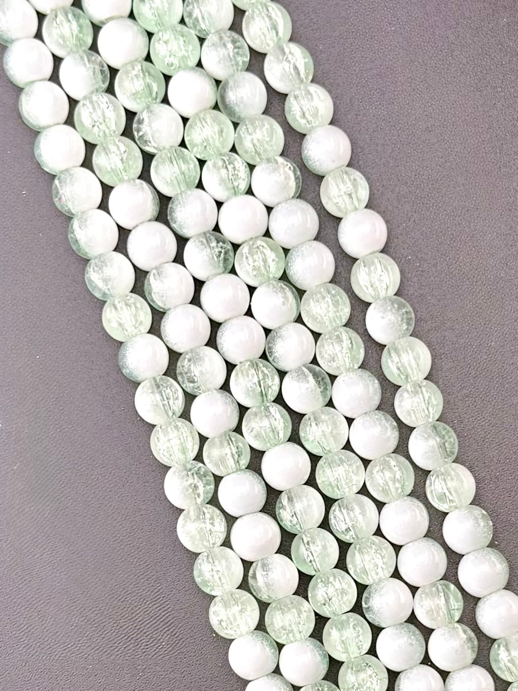 8mm Glass Crackle Beads Strand Green-White