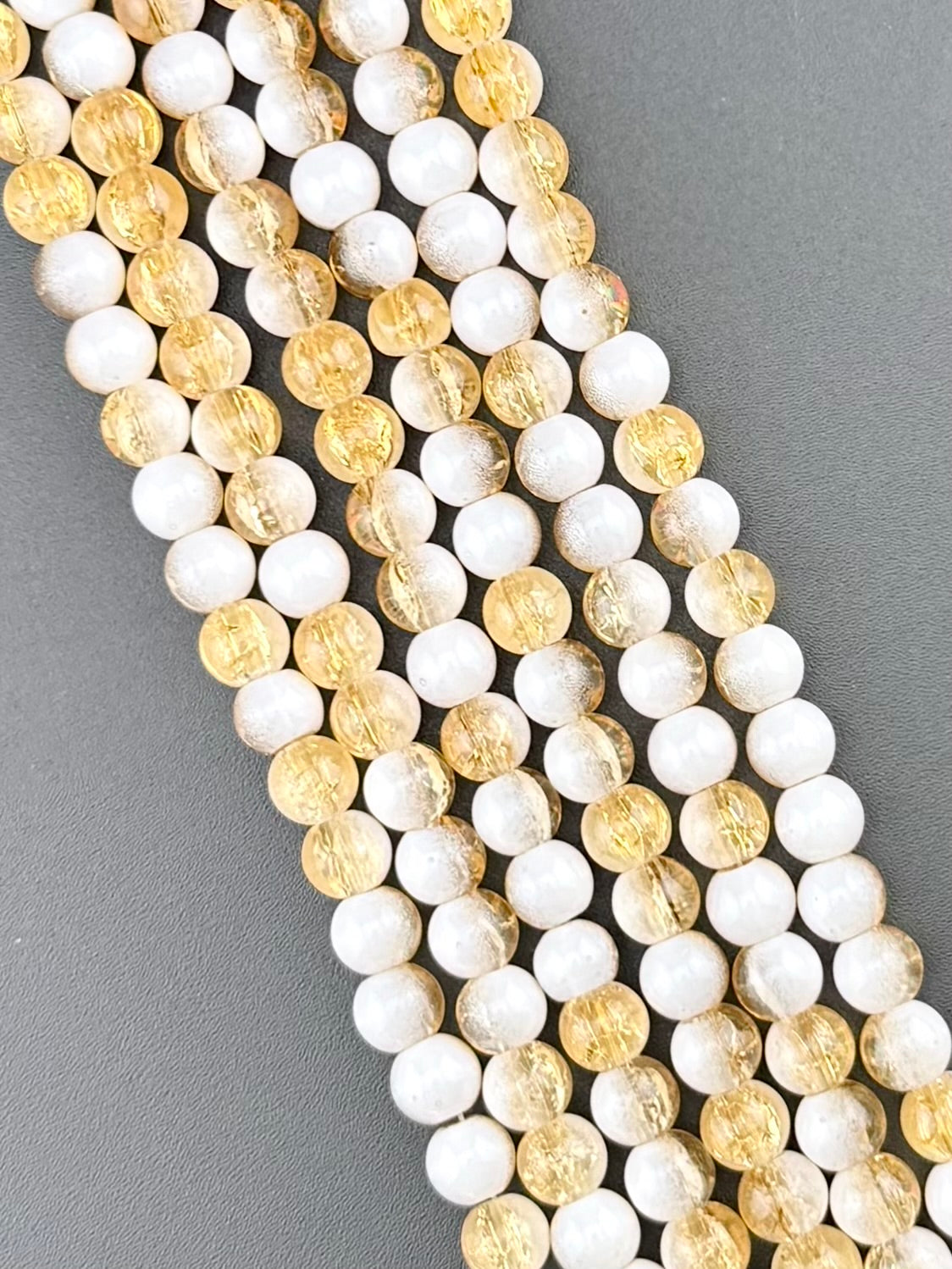 8mm Glass Crackle Beads Strand White-Yellow