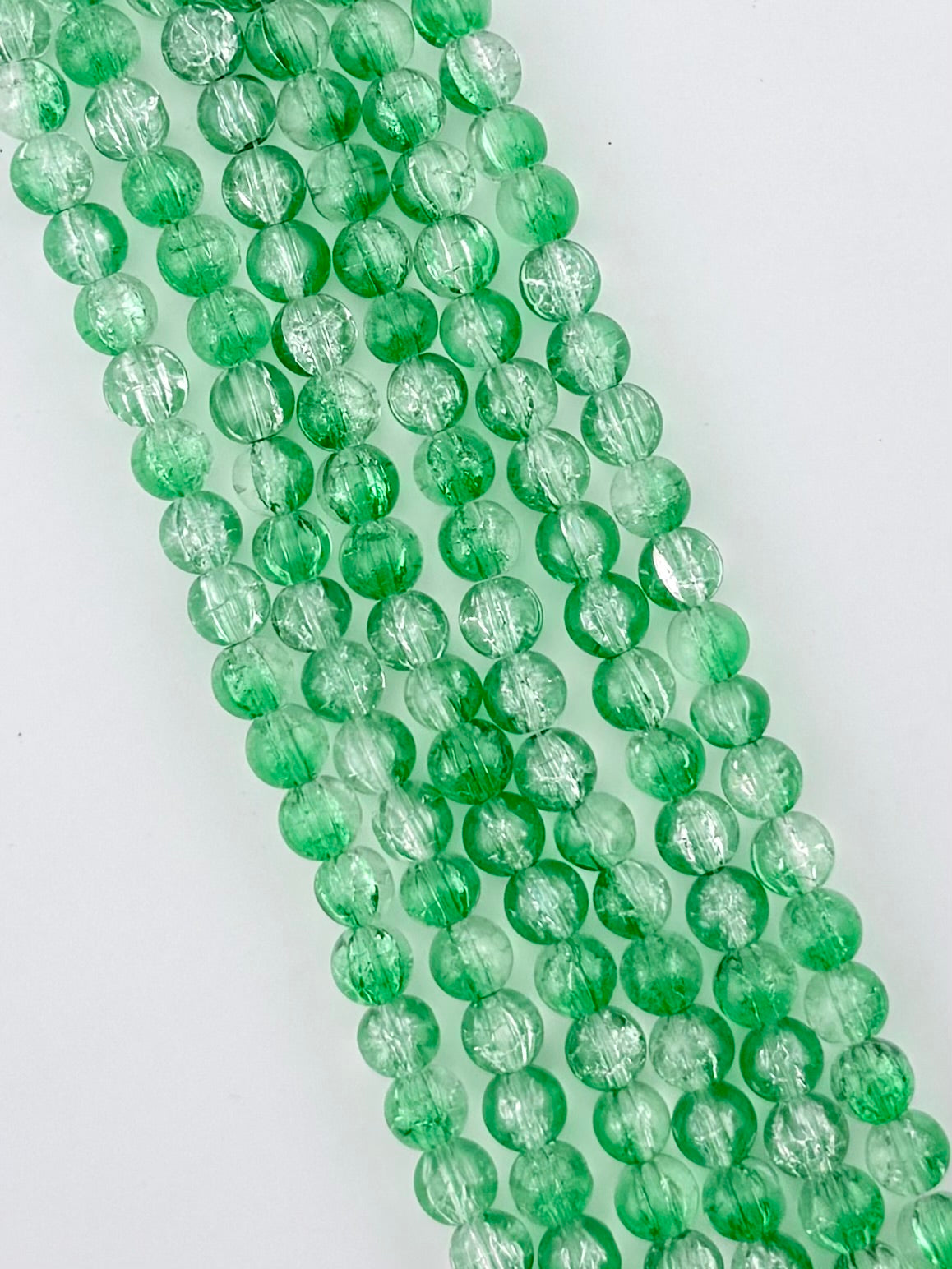 8mm Glass Crackle Beads Strand Green-Clean