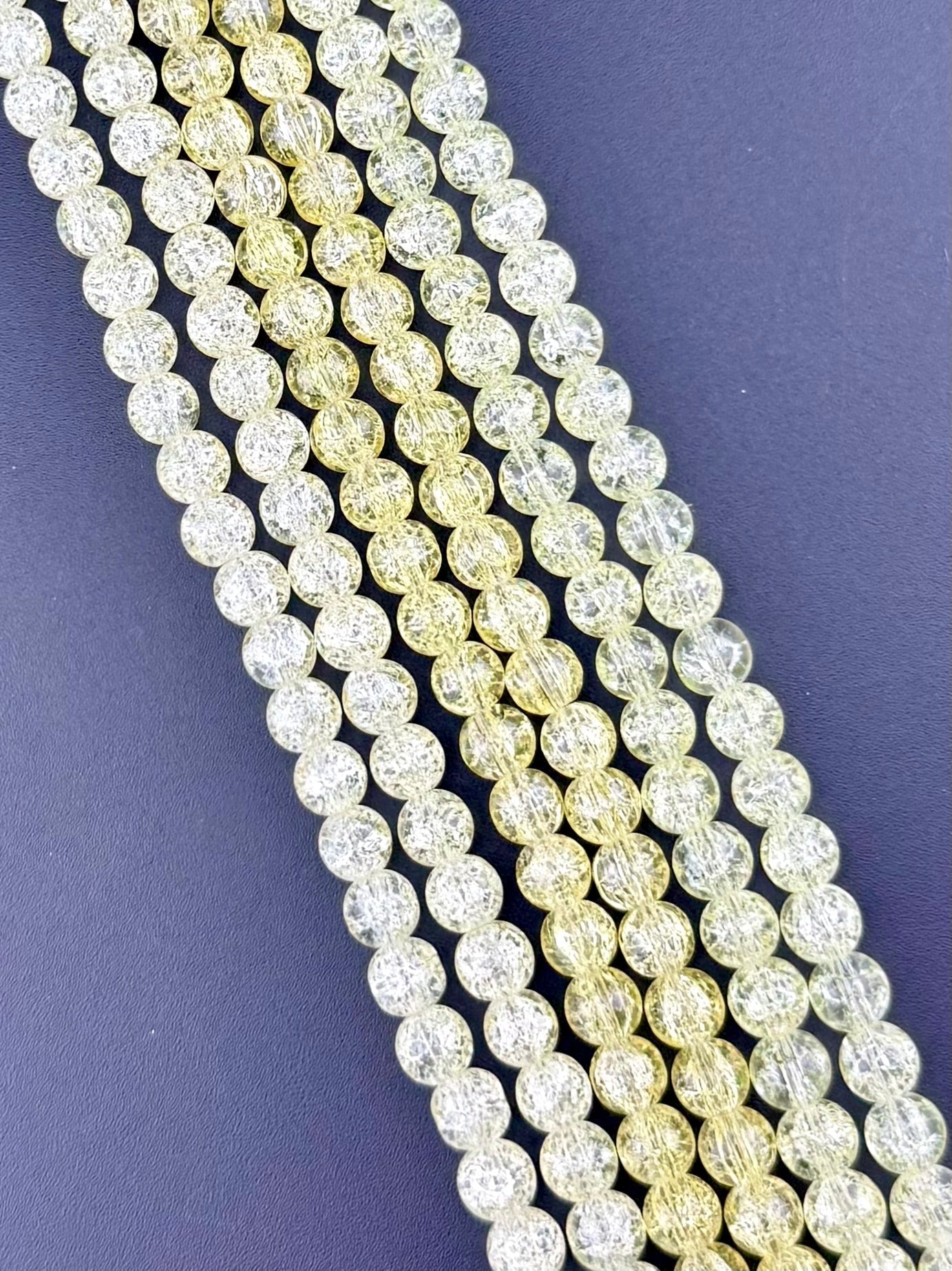 8mm Glass Crackle Beads Strand Yellow