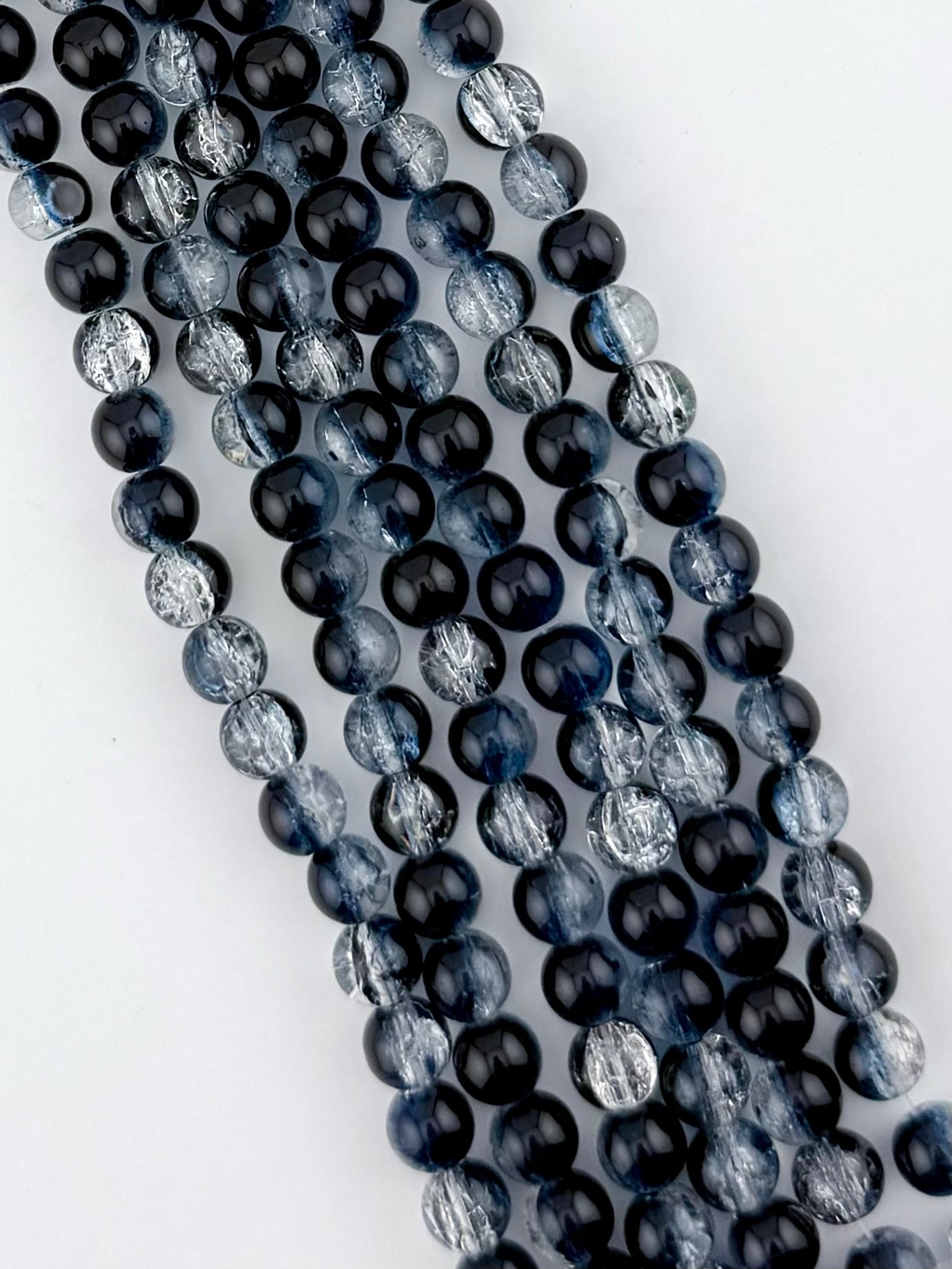 8mm Glass Crackle Beads Strand Black-Blue