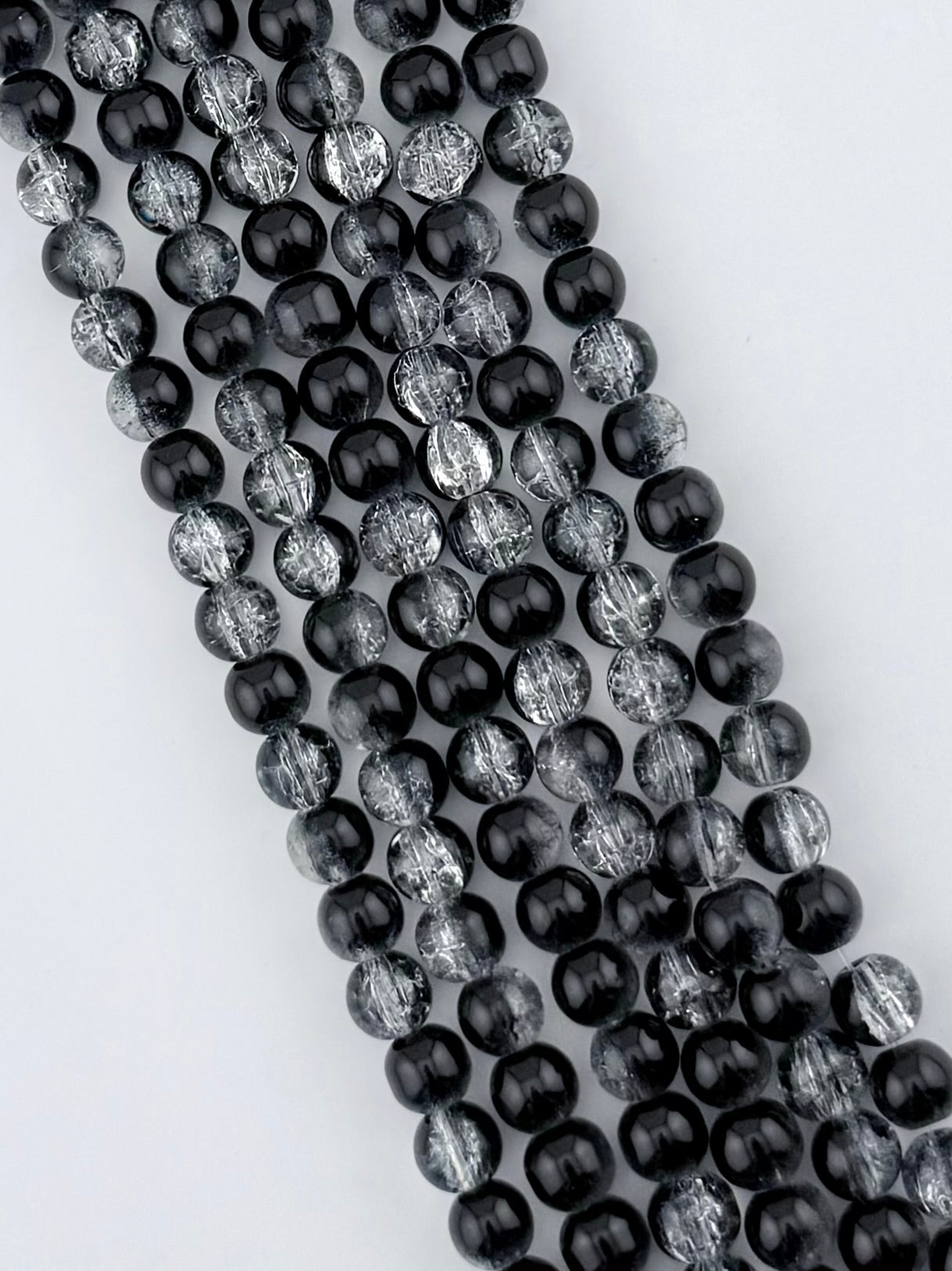 8mm Glass Crackle Beads Strand Black-Clean