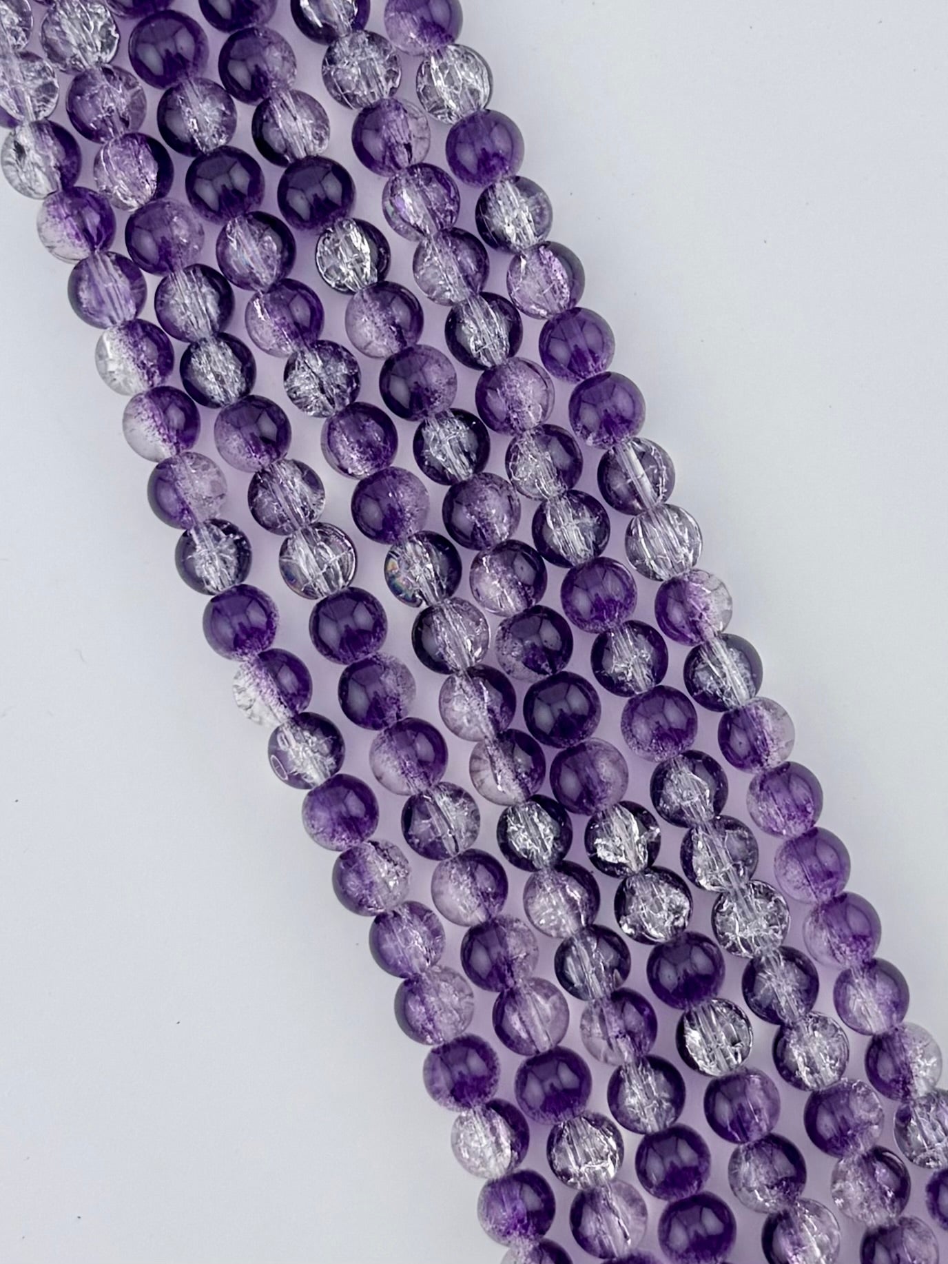 8mm Glass Crackle Beads Strand Purple-White