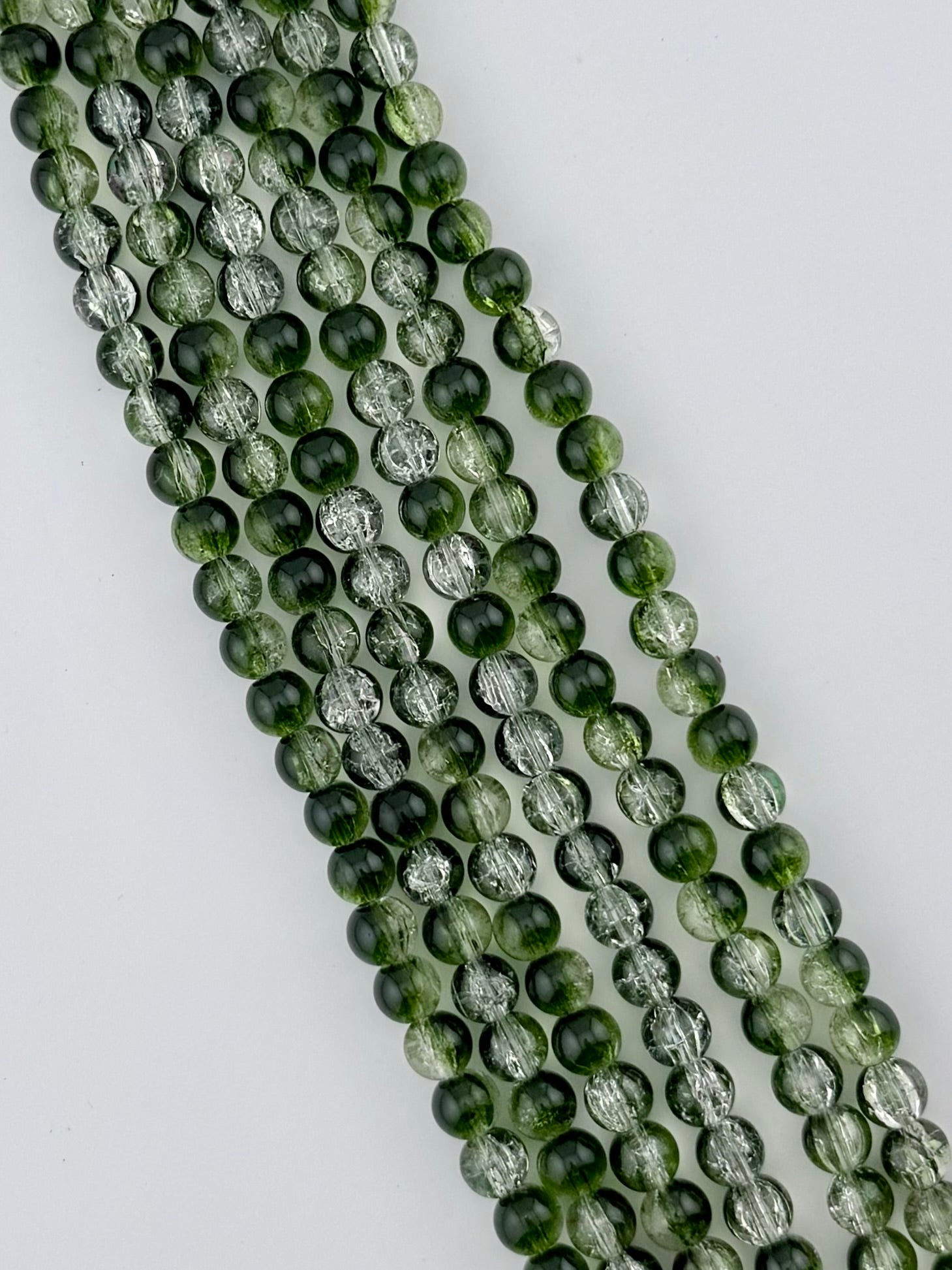 8mm Glass Crackle Beads Strand Green-Black