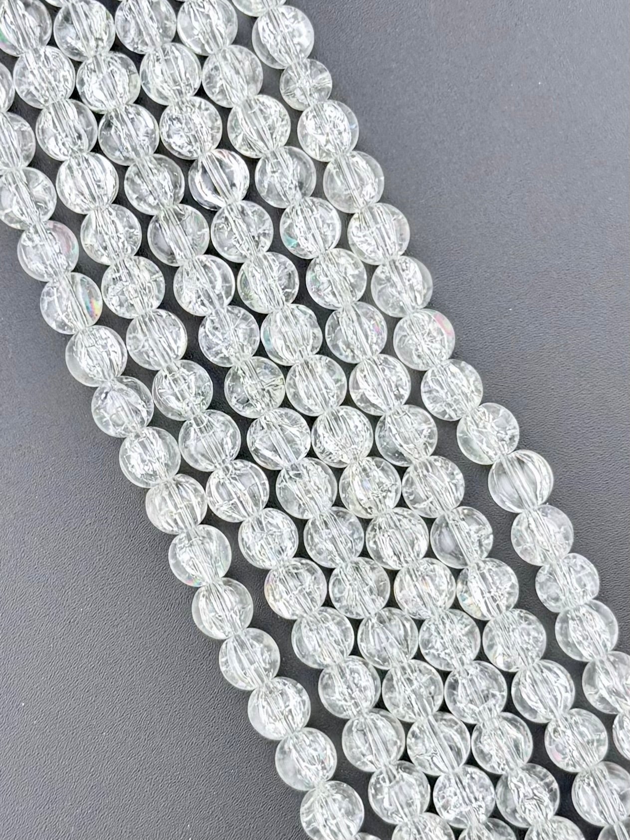 10mm Glass Crackle Beads Strand Clear