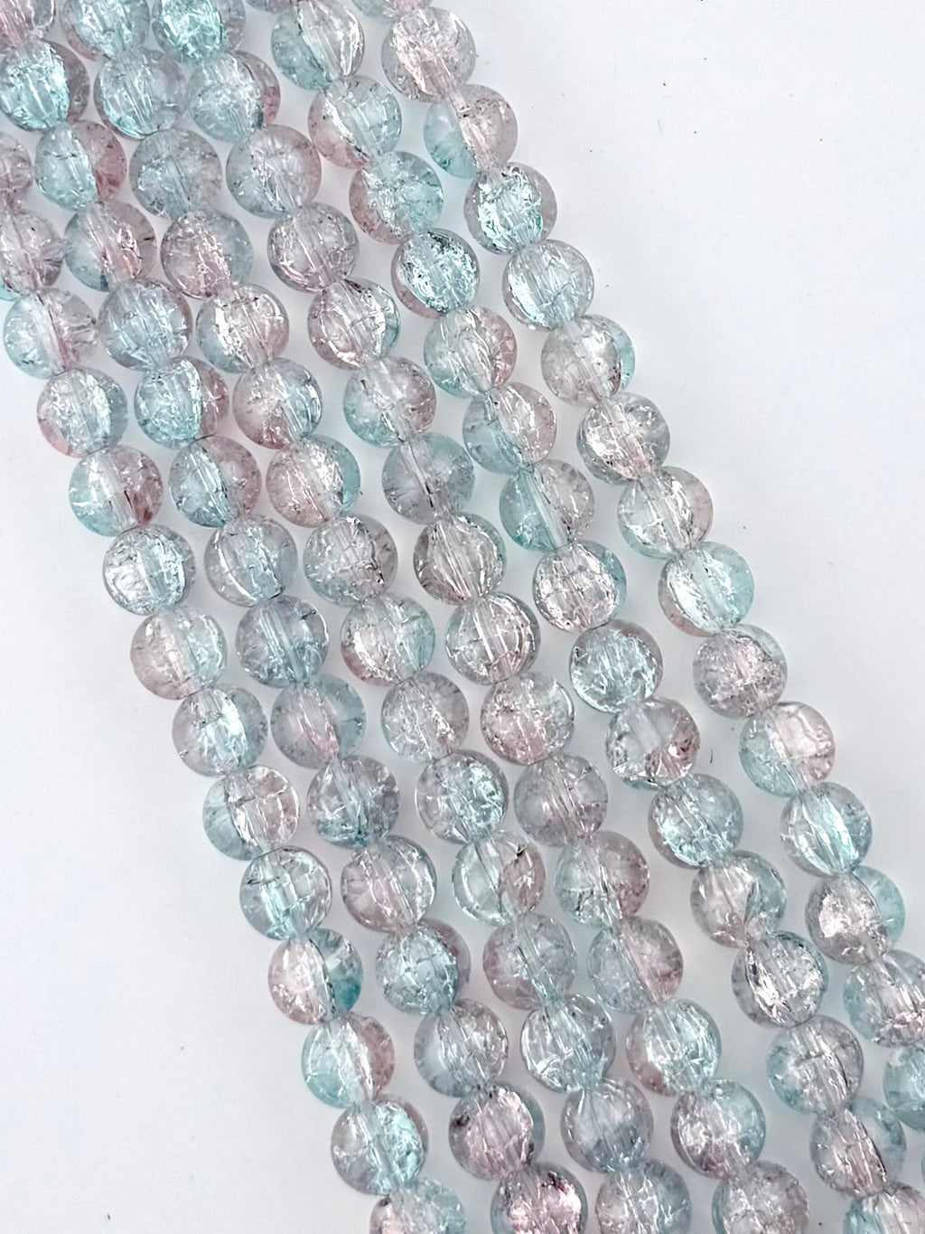 10mm Glass Crackle Beads Strand Blue-Pink