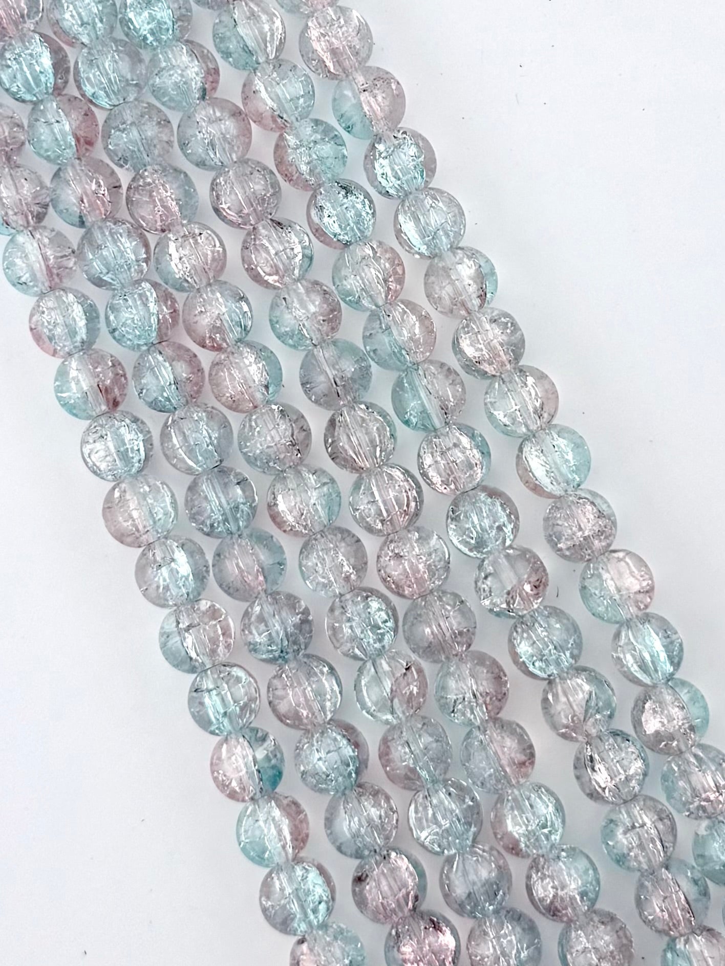 10mm Glass Crackle Beads Strand Blue-Pink