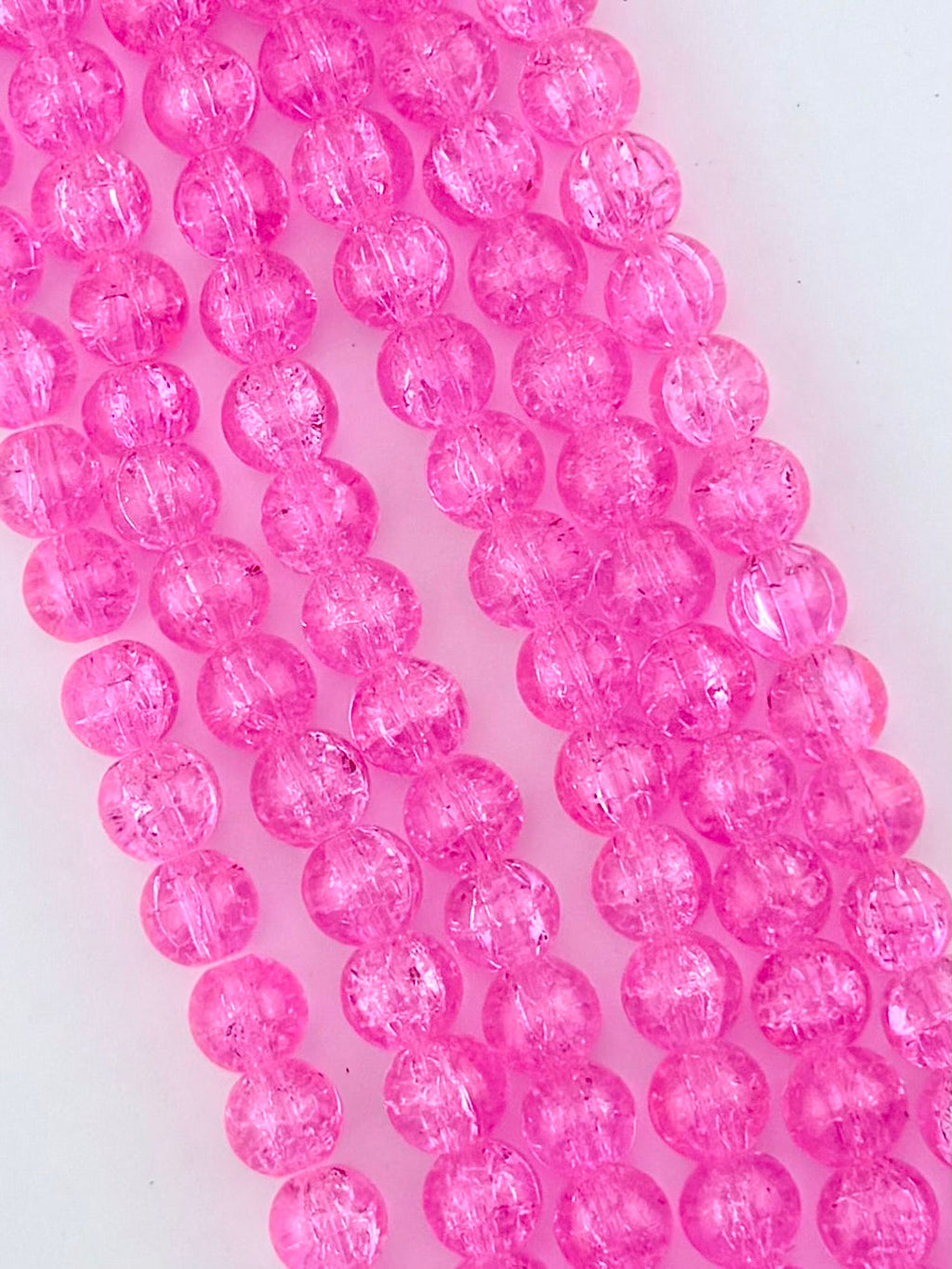 10mm Glass Crackle Beads Strand Pink