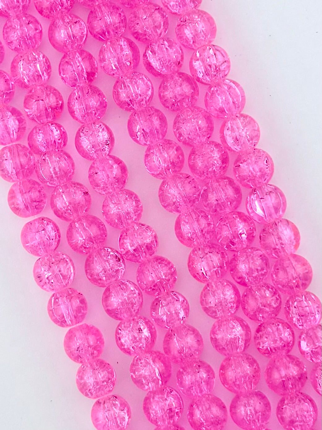 10mm Glass Crackle Beads Strand Pink