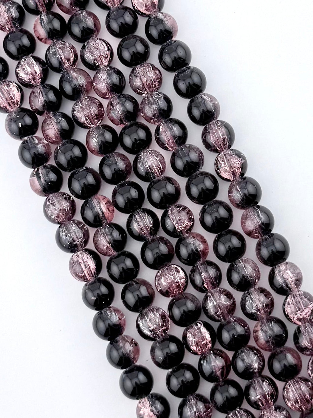 10mm Glass Crackle Beads Strand Black-Pink