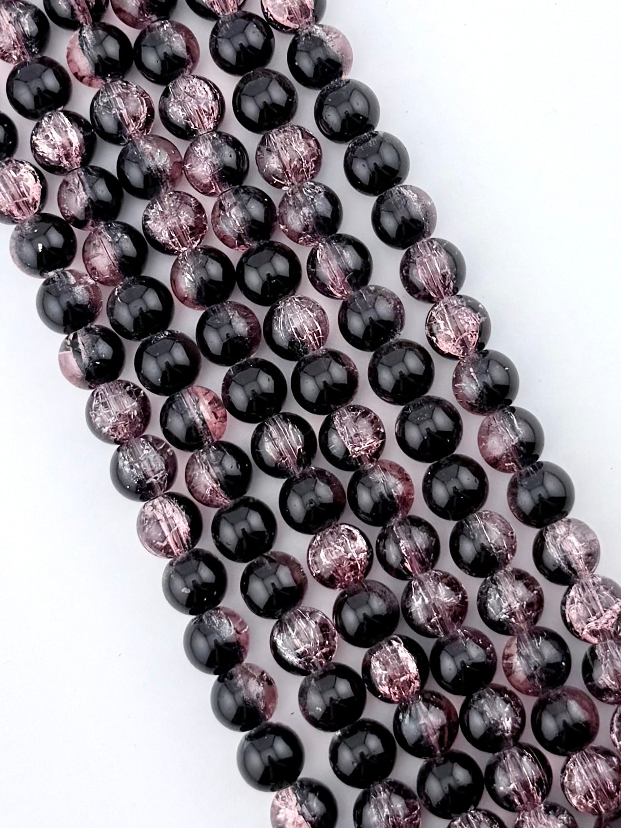 10mm Glass Crackle Beads Strand Black-Pink