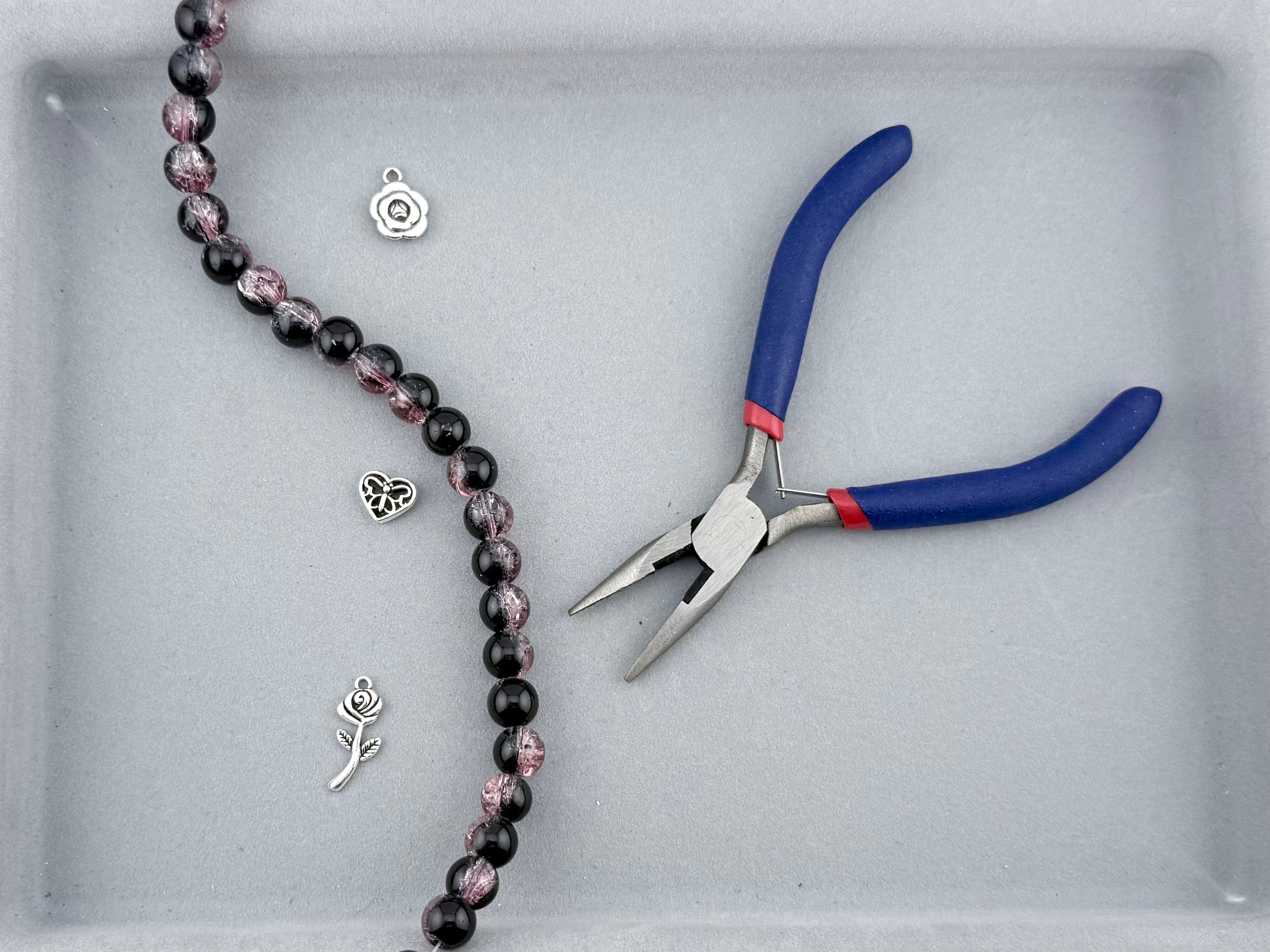 10mm Glass Crackle Beads Strand Black-Pink