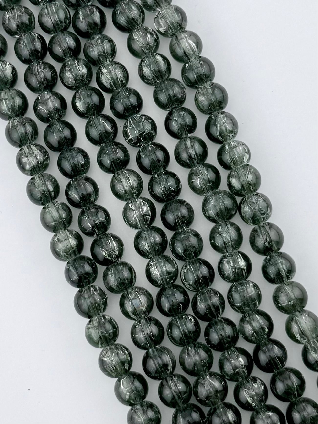 10mm Glass Crackle Beads Strand Green