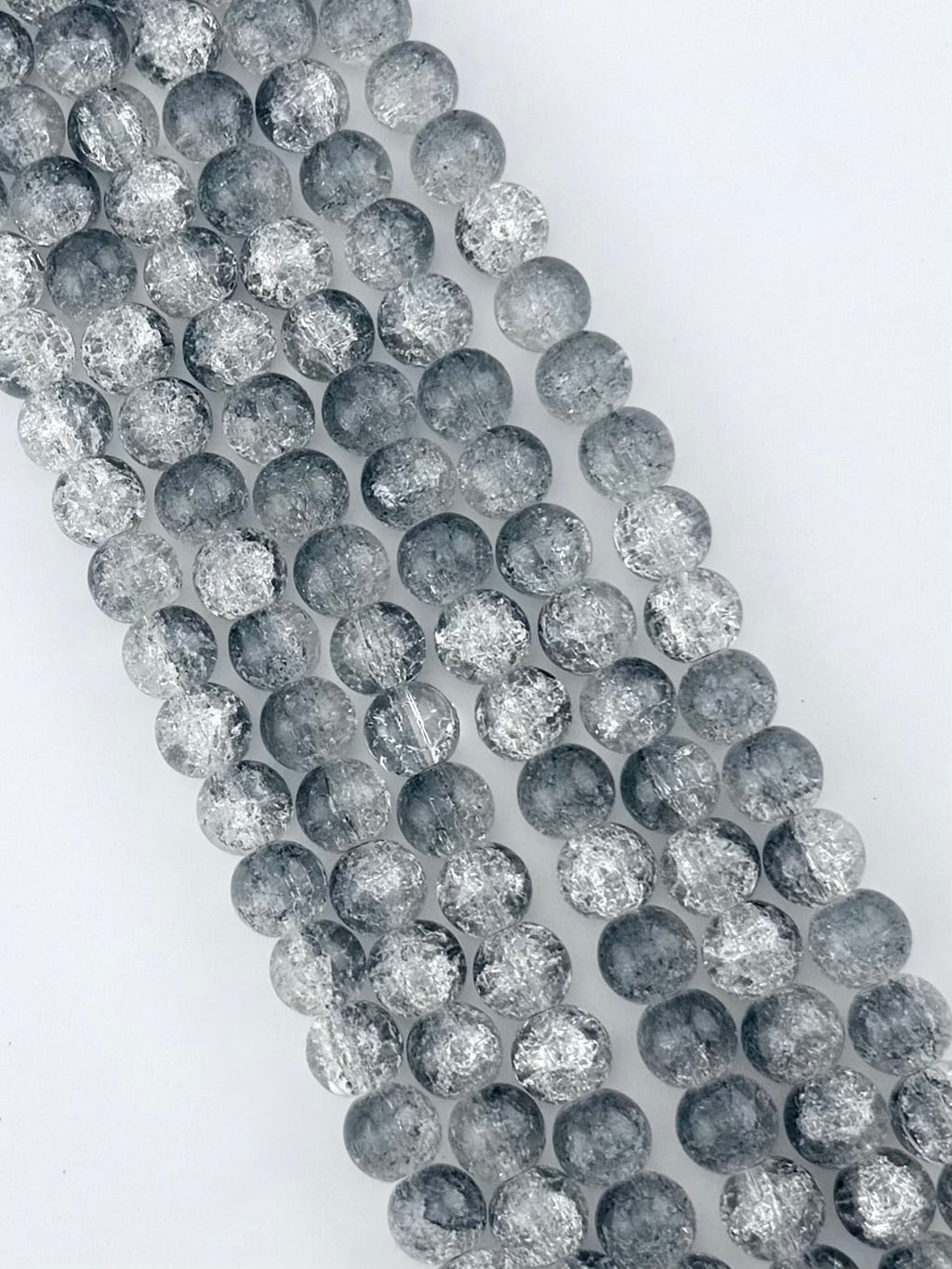 10mm Glass Crackle Beads Strand Gray-White