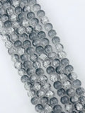 10mm Glass Crackle Beads Strand Gray-White