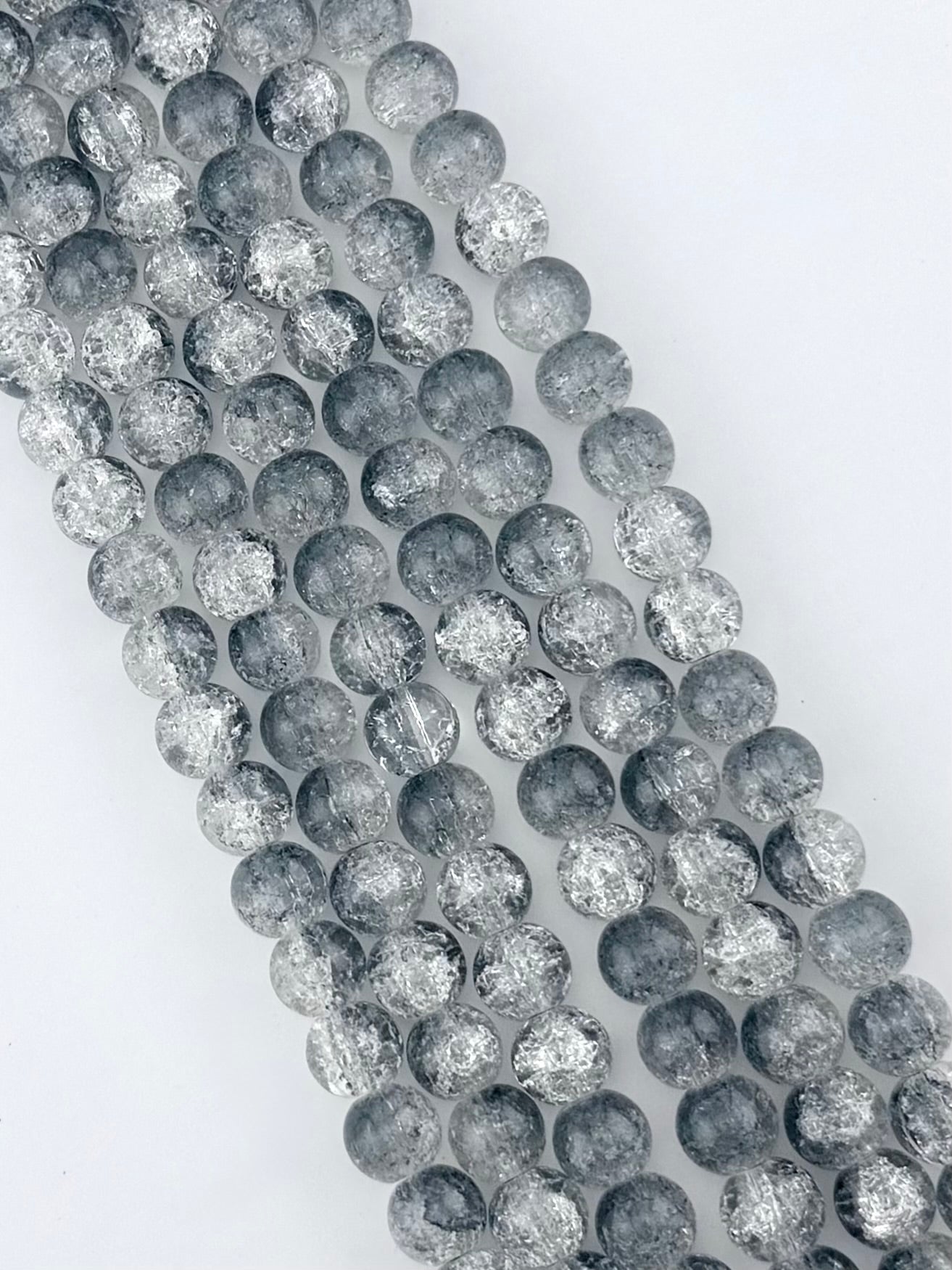 10mm Glass Crackle Beads Strand Gray-White