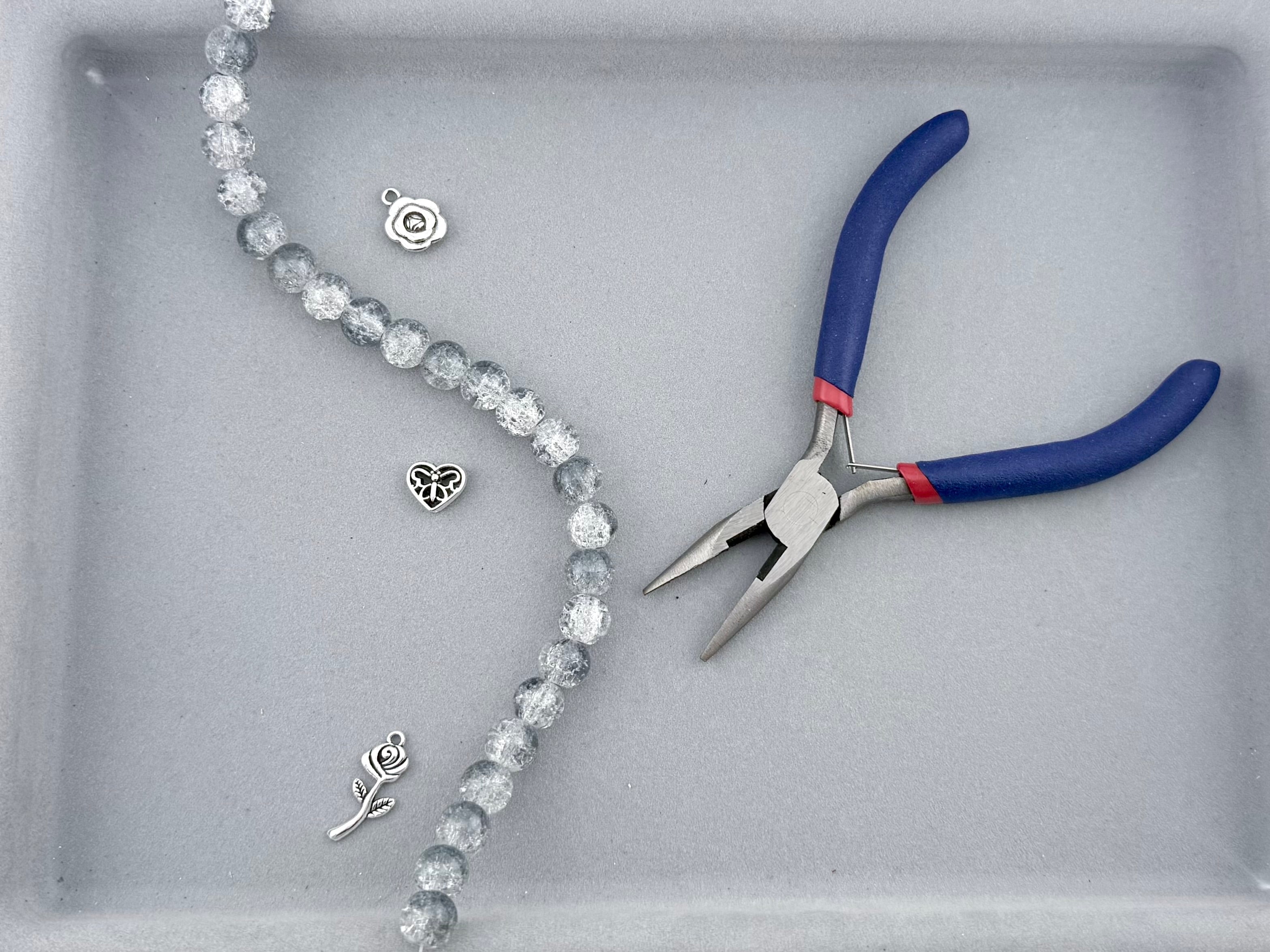 10mm Glass Crackle Beads Strand Gray-White