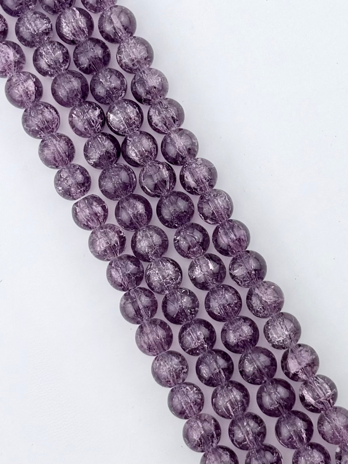 10mm Glass Crackle Beads Strand Purple
