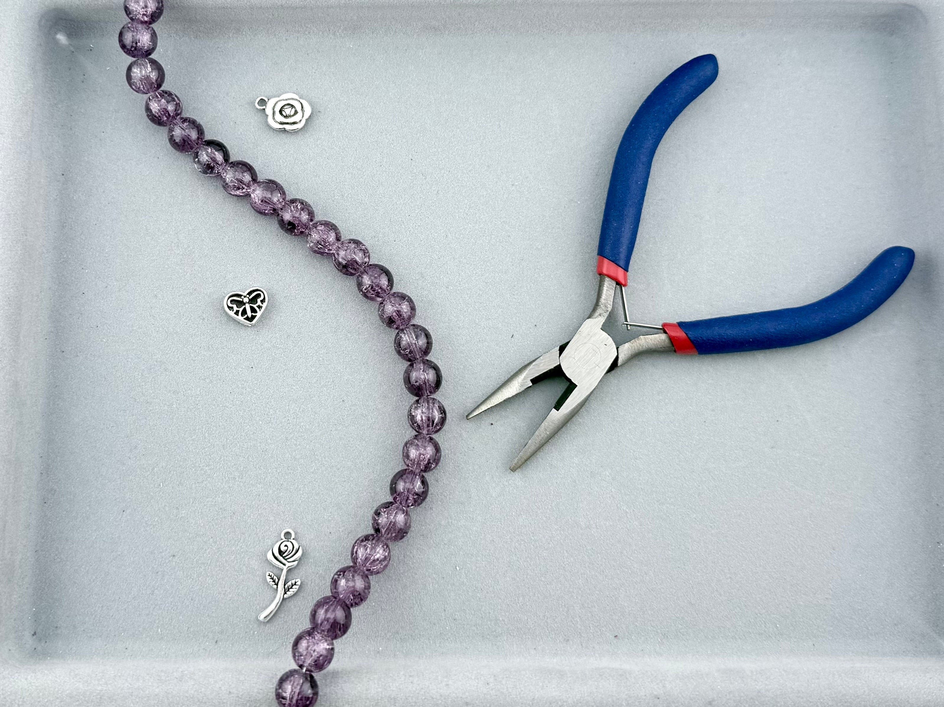 10mm Glass Crackle Beads Strand Purple