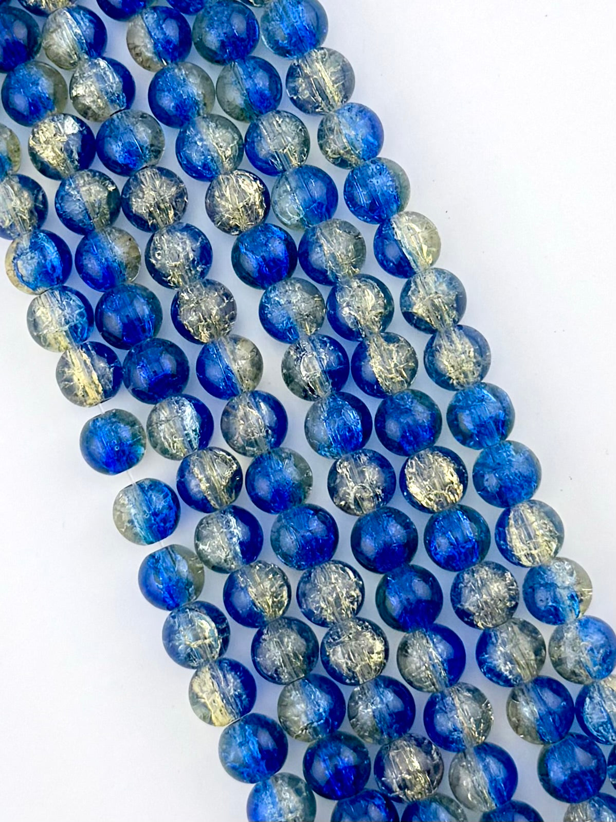 10mm Glass Crackle Beads Strand Blue-Yellow