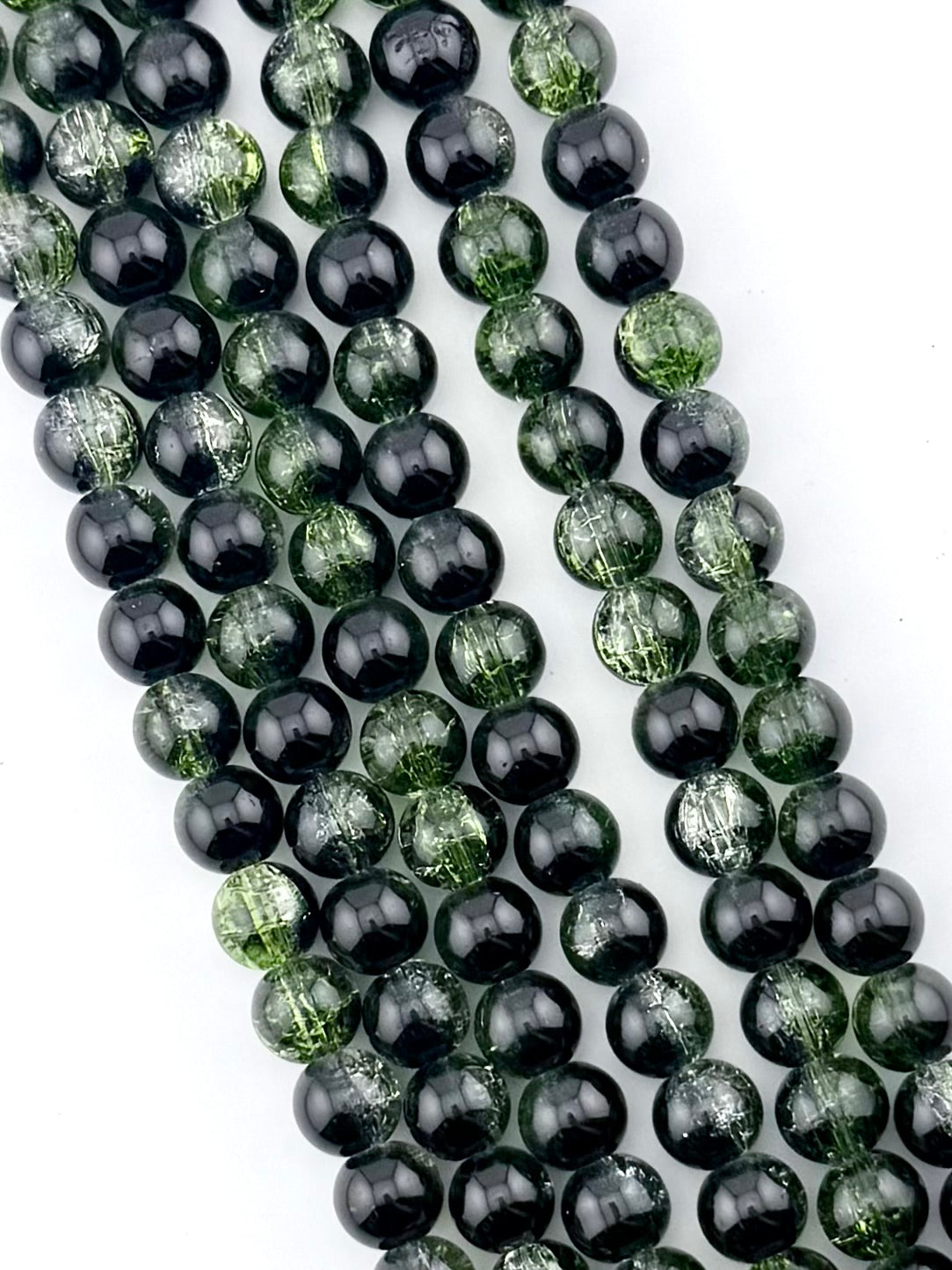 10mm Glass Crackle Beads Strand Black-Green