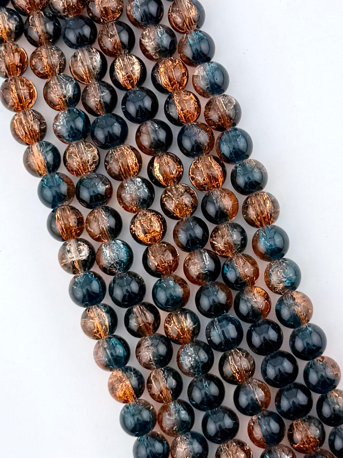 10mm Glass Crackle Beads Strand Orange-Blue