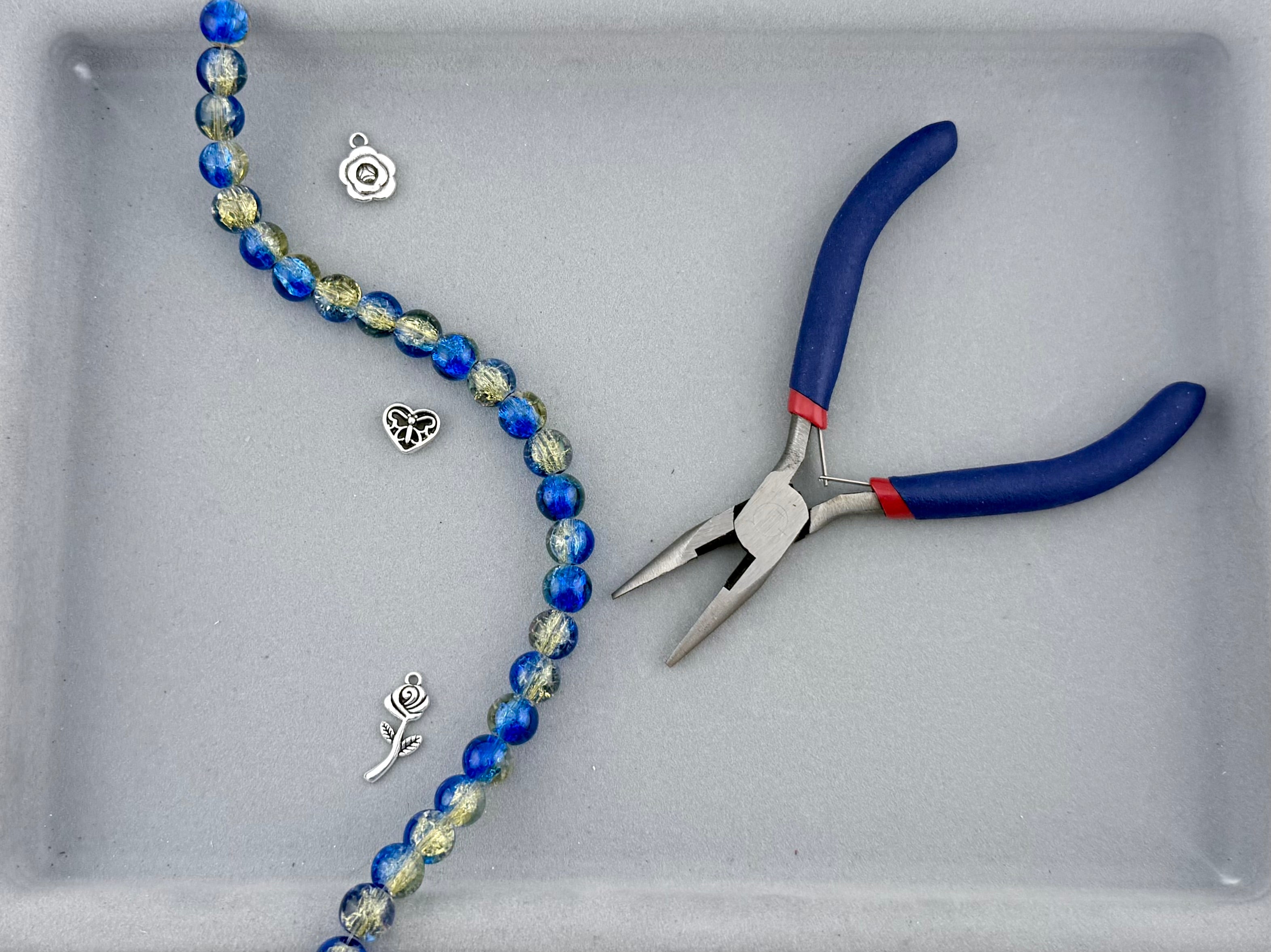 10mm Glass Crackle Beads Strand Blue-Yellow