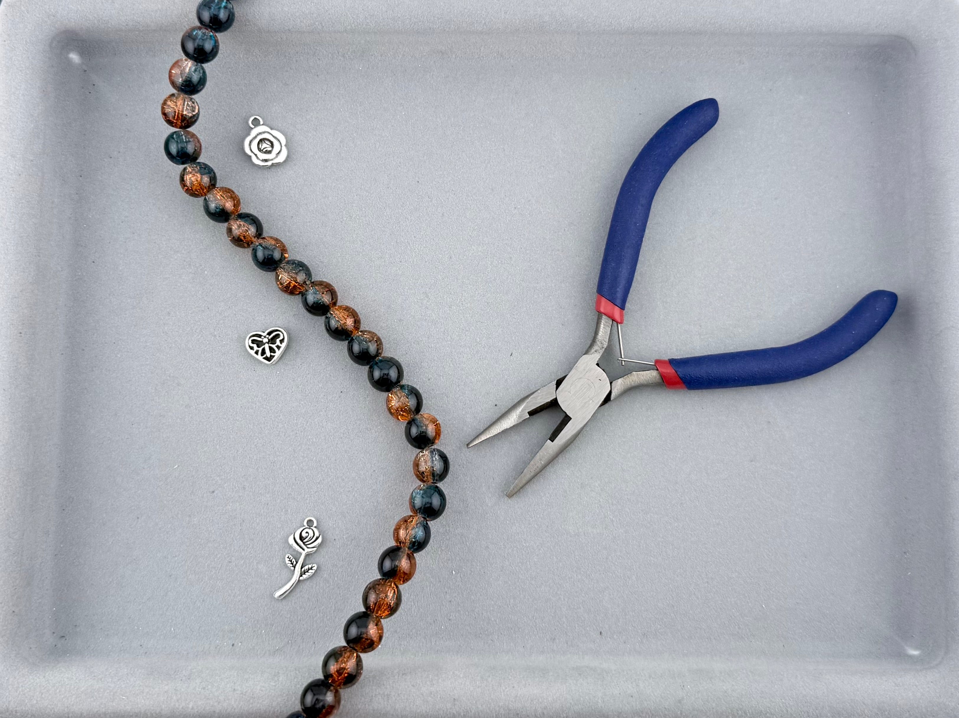 10mm Glass Crackle Beads Strand Orange-Blue