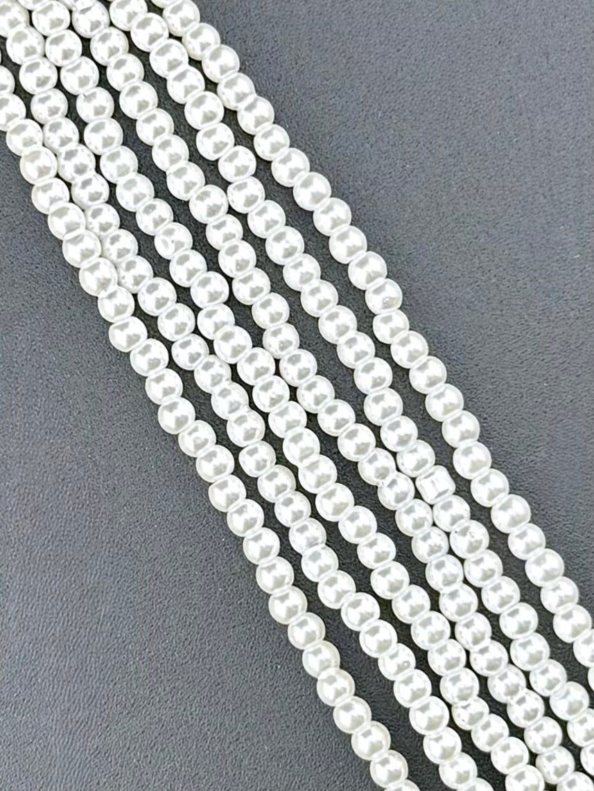 3mm Pearl Glass Round Beads Strand White