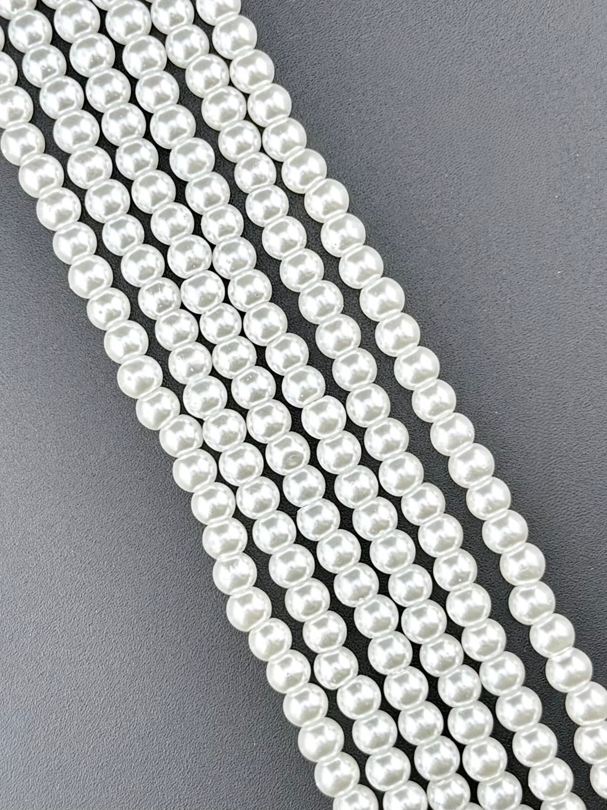 6mm Pearl Glass Round Beads Strand White