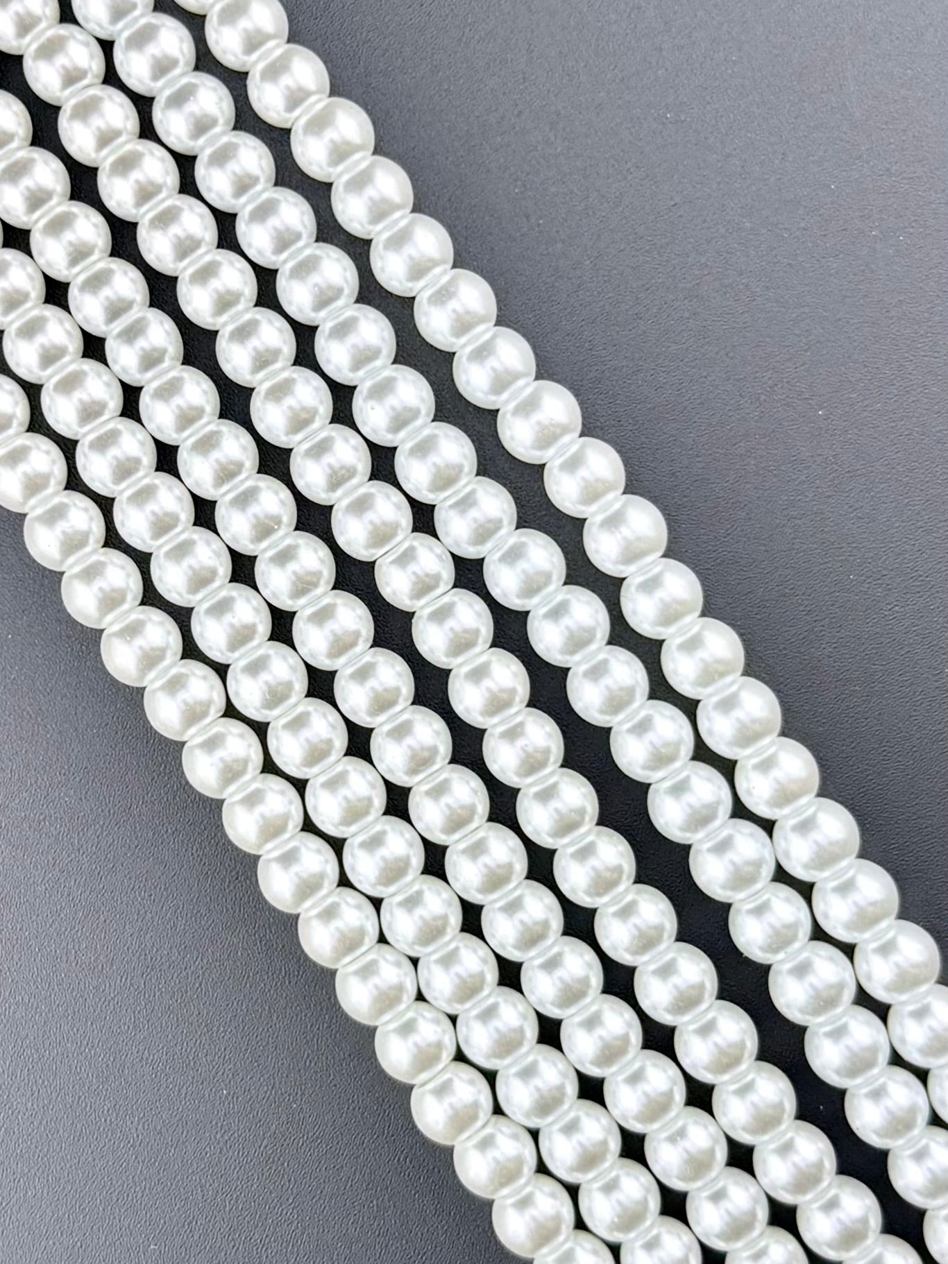 8mm Pearl Glass Round Beads Strand White