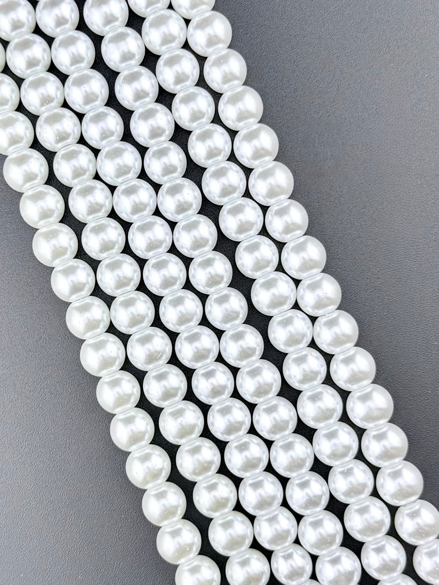 10mm Pearl Glass Round Beads Strand White