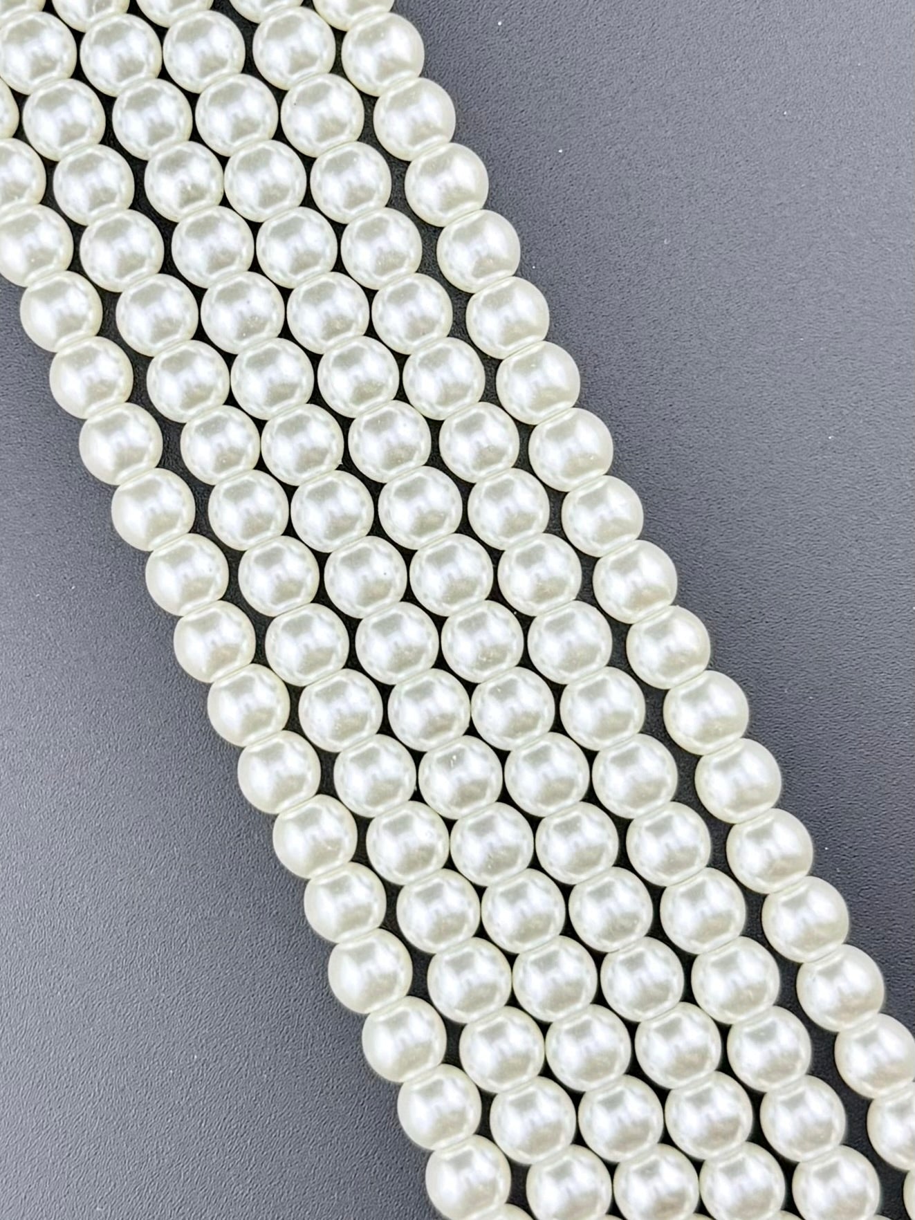 8mm Pearl Glass Round Beads Strand Cream